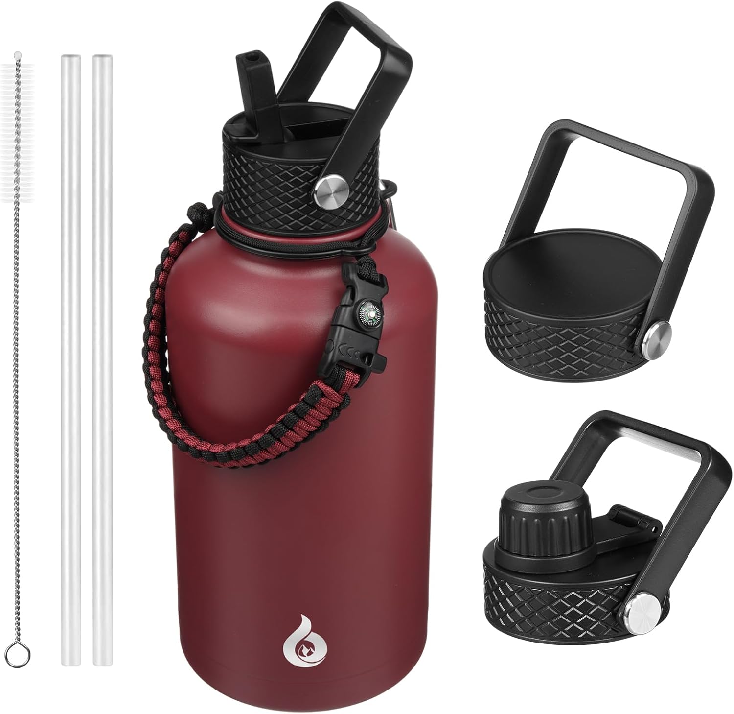 Detalle de BJPKPK Half Gallon Insulated Water Bottle with Straw Lid (64oz) in Brick Red