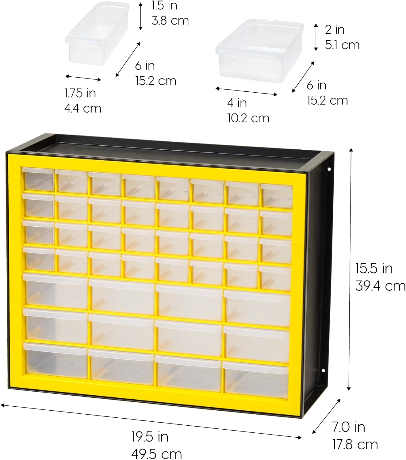 Detalle de IRIS USA 500176 44-Drawer Plastic Parts Cabinet, Yellow, Stackable