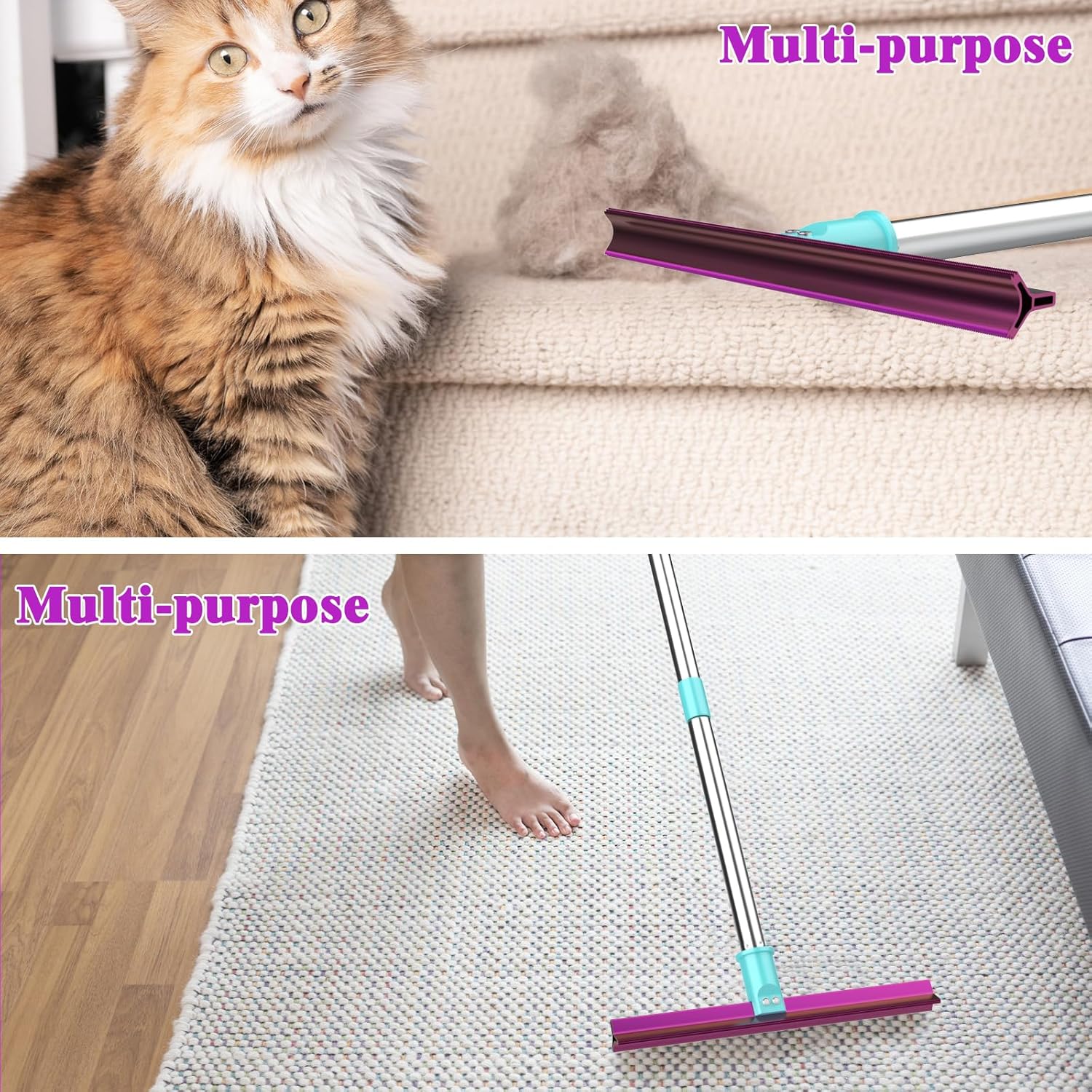 Detalle de Double-Sided Carpet Rake with 57" Long Handle for Dog Hair Removal