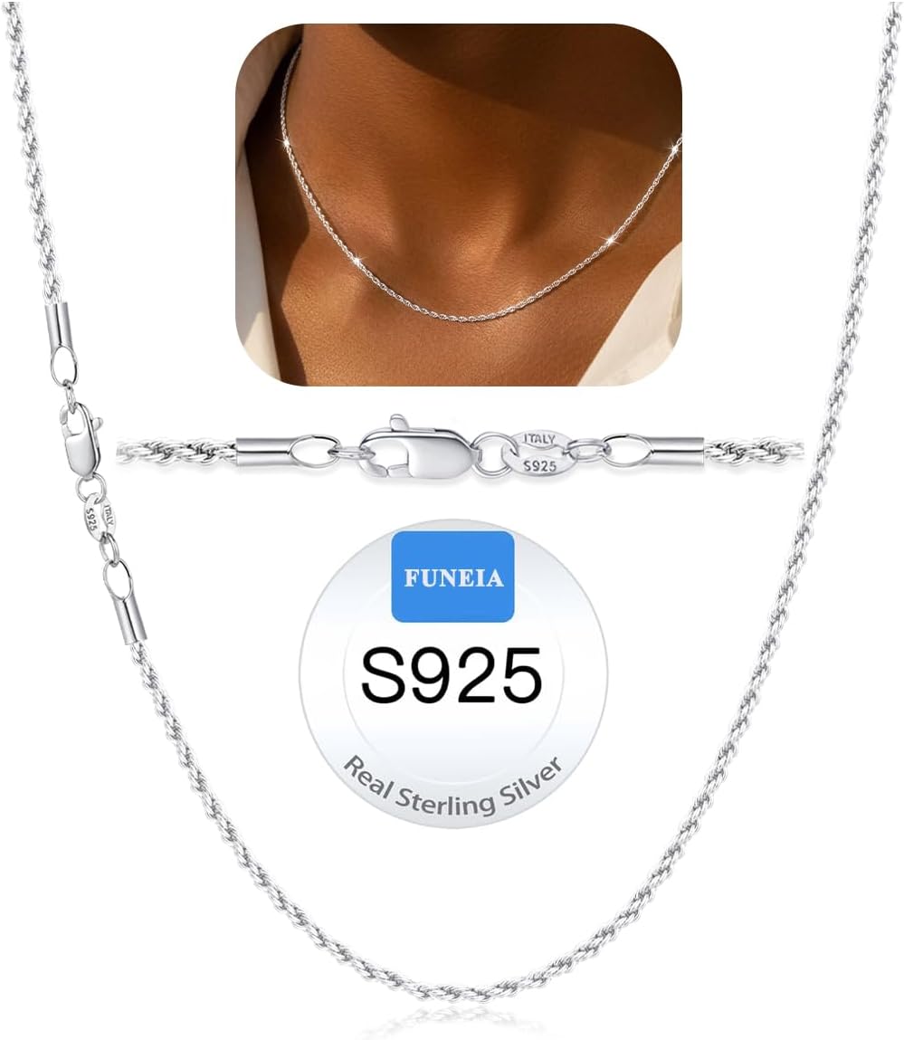 Detalle de FUNEIA Silver Necklace, 925 Sterling Silver