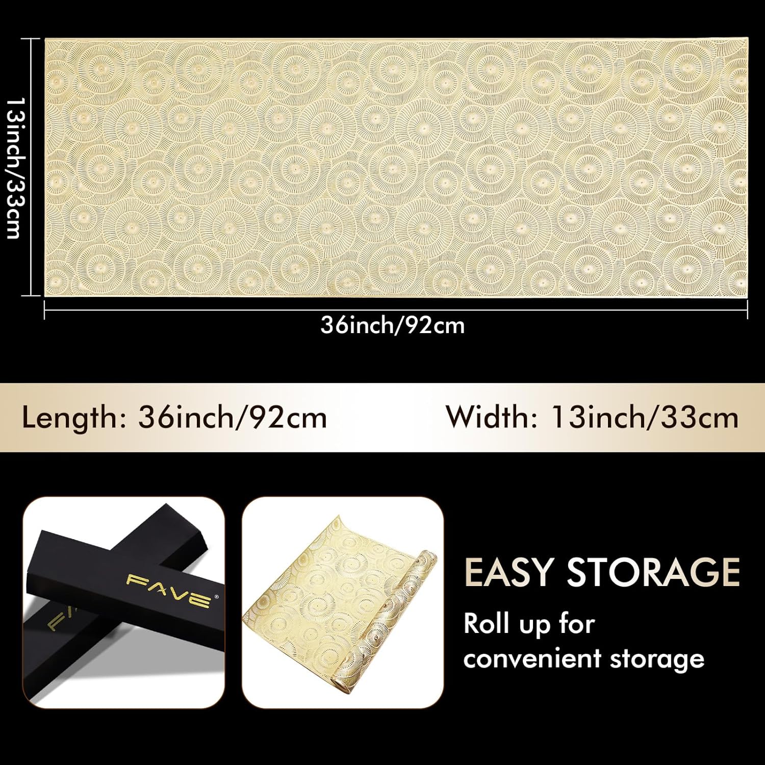 Detalle 2 de Gold vinyl table runner 36 inch heat-resistant