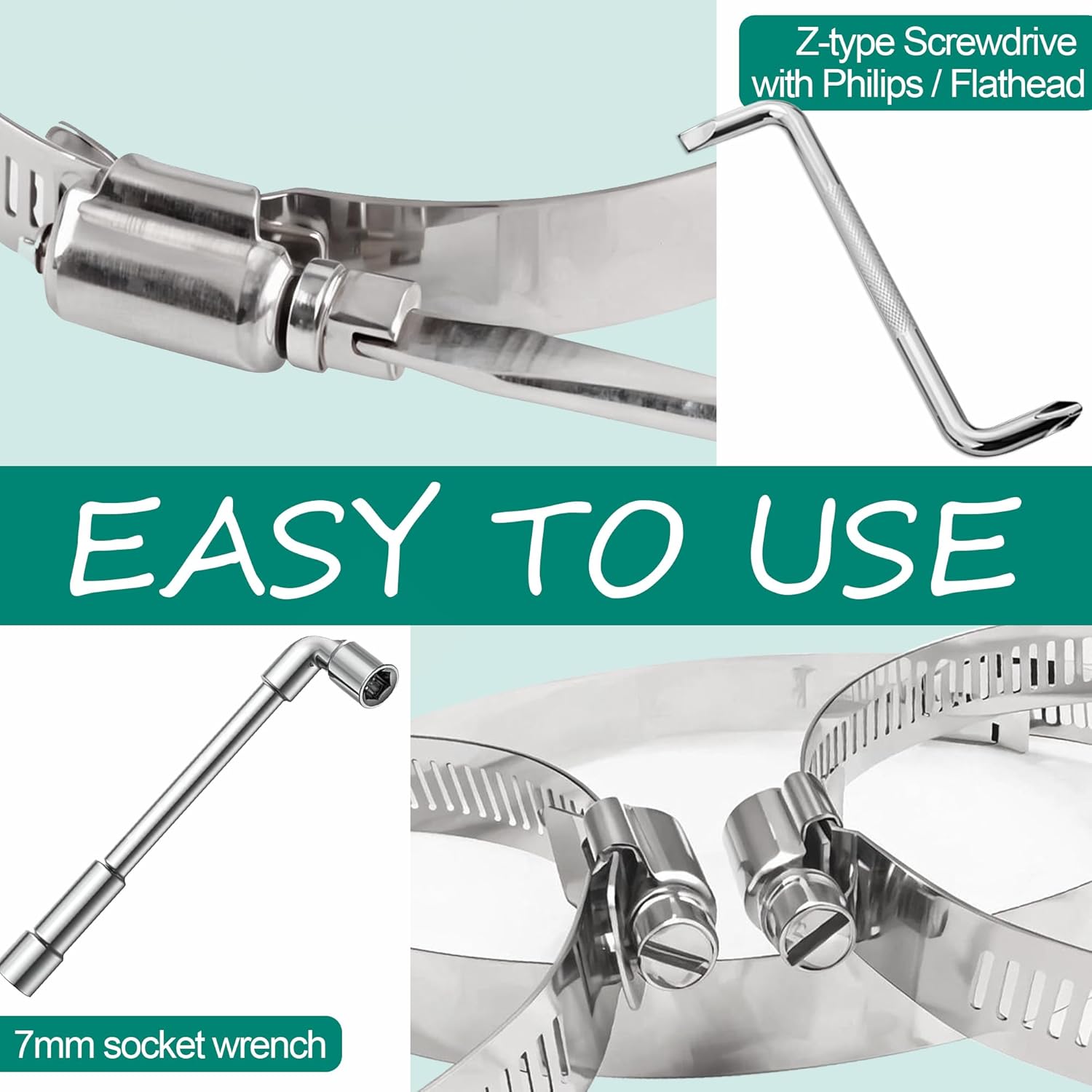Thumbnail 6 de Dianrui 202-Piece 304 Stainless Steel Hose Clamp Assortment (1/4–2 in / 6–51 mm) Kit with Screwdrivers