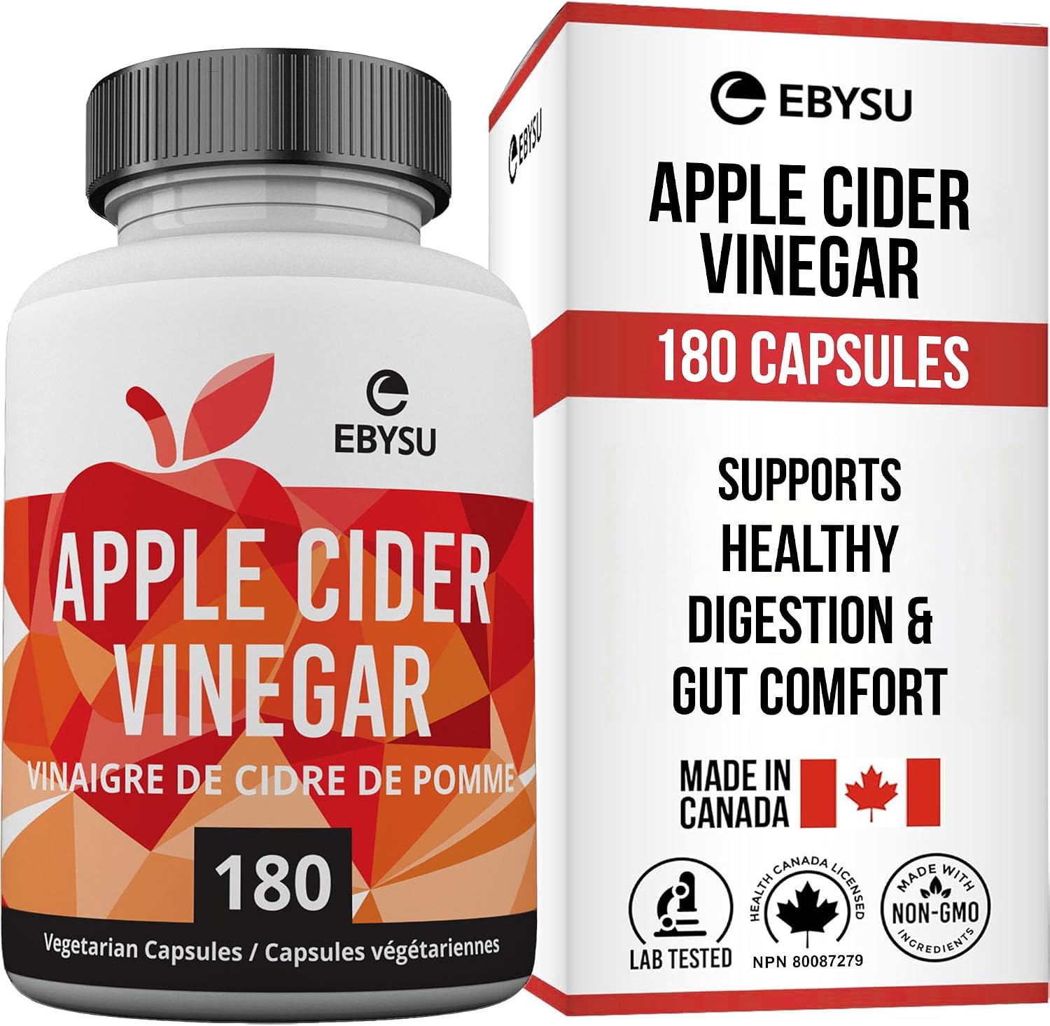 EBYSU apple cider vinegar capsules, 180 count
