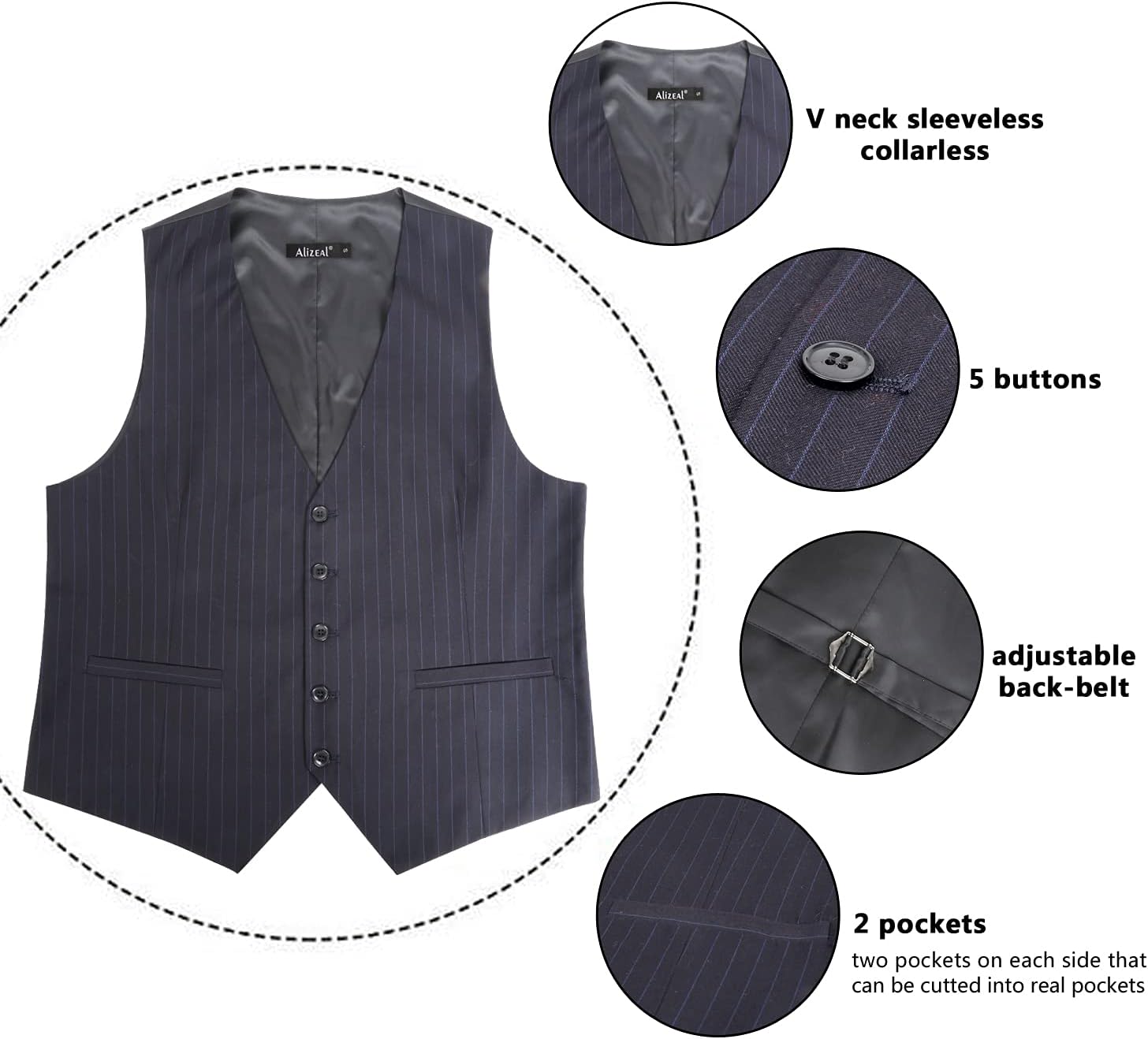 Thumbnail 2 de Alizeal Pinstripe Waistcoat 5‑Button