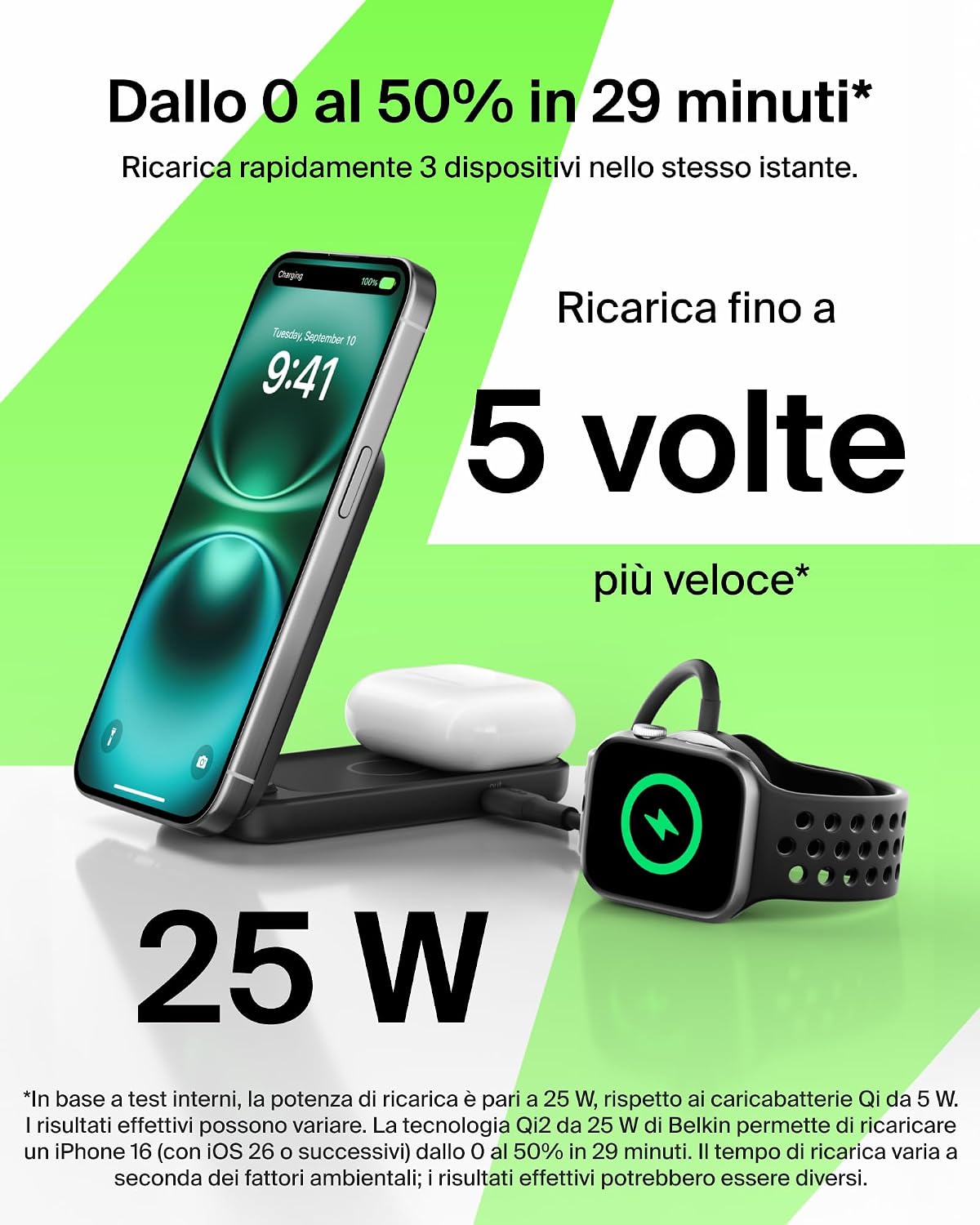 Detalle 2 de Belkin UltraCharge Caricatore Qi2 25W 2 in1 per iPhone
