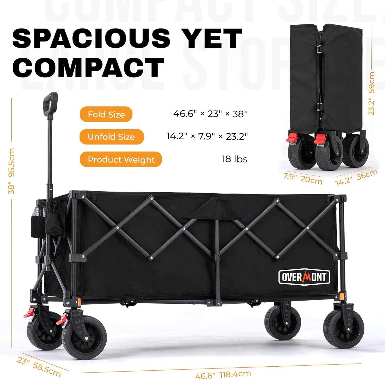 Detalle de OVERMONT XXXL składany wózek transportowy 270 l, do 200 kg, z dużymi kołami