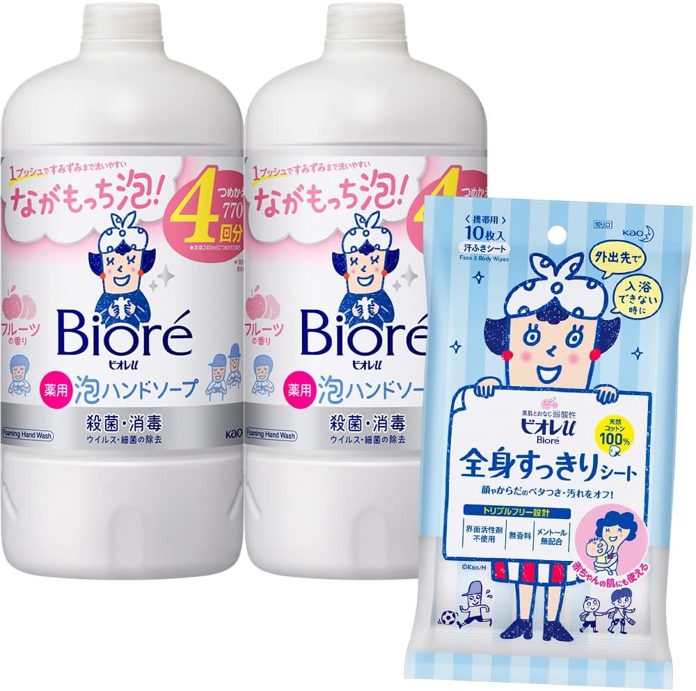 Detalle de ビオレu 泡ハンドソープ フルーツの香り 詰替用770ml×2個+全身すっきりシート10枚