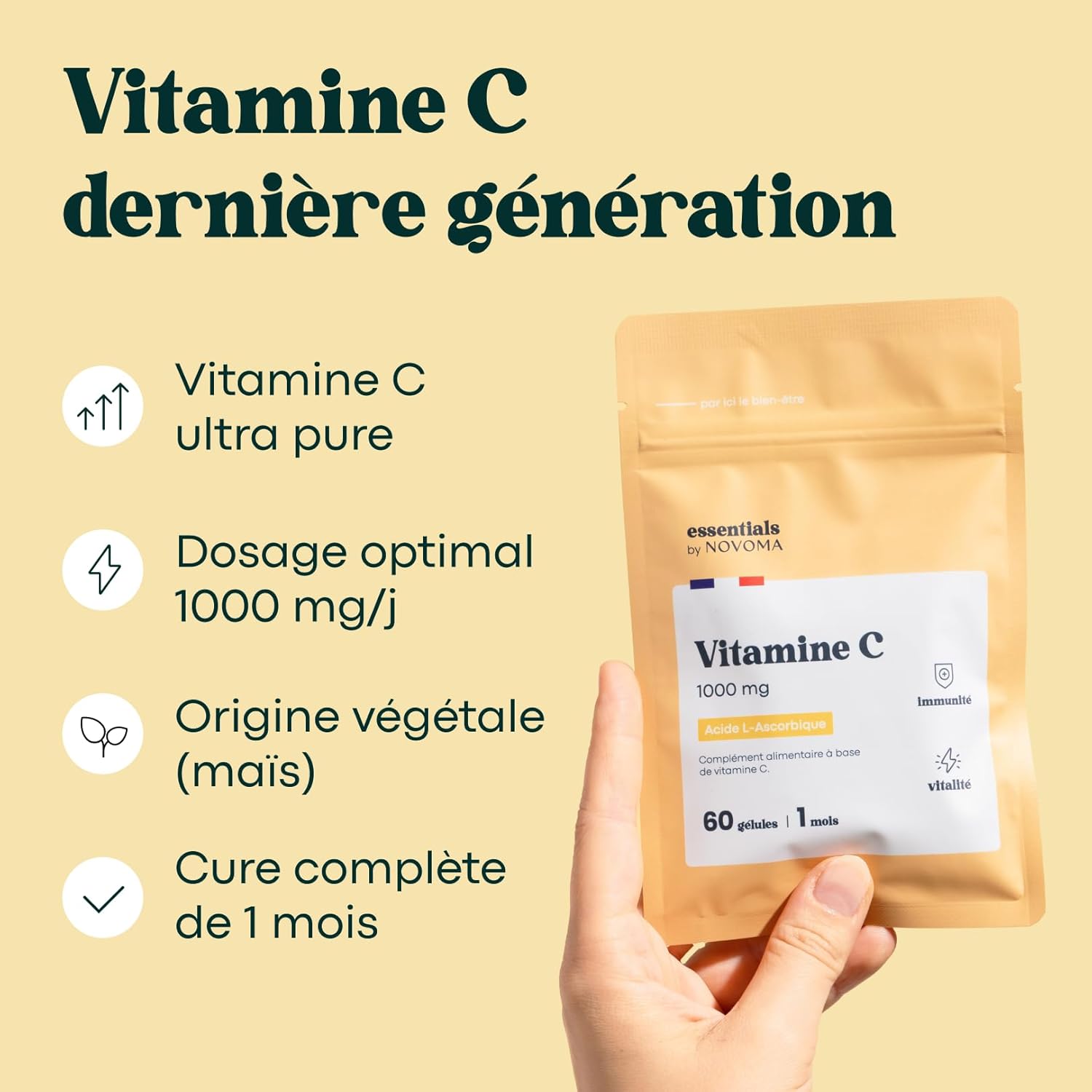 Thumbnail 2 de Vitamine C 1000 mg Essentials by Novoma – 60 gélules végétales, 1 mois
