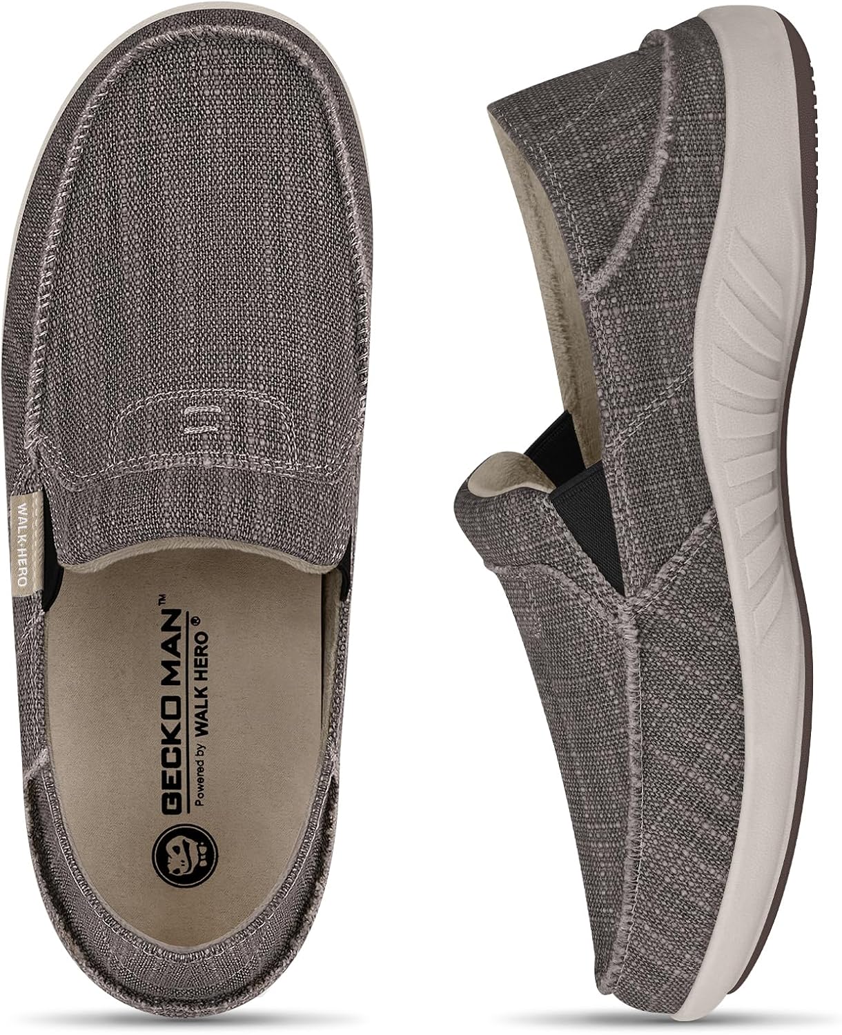 Detalle de Mens Slip On Shoes: Canvas Loafers with Arch Support for Plantar Fasciitis & Pain Relief