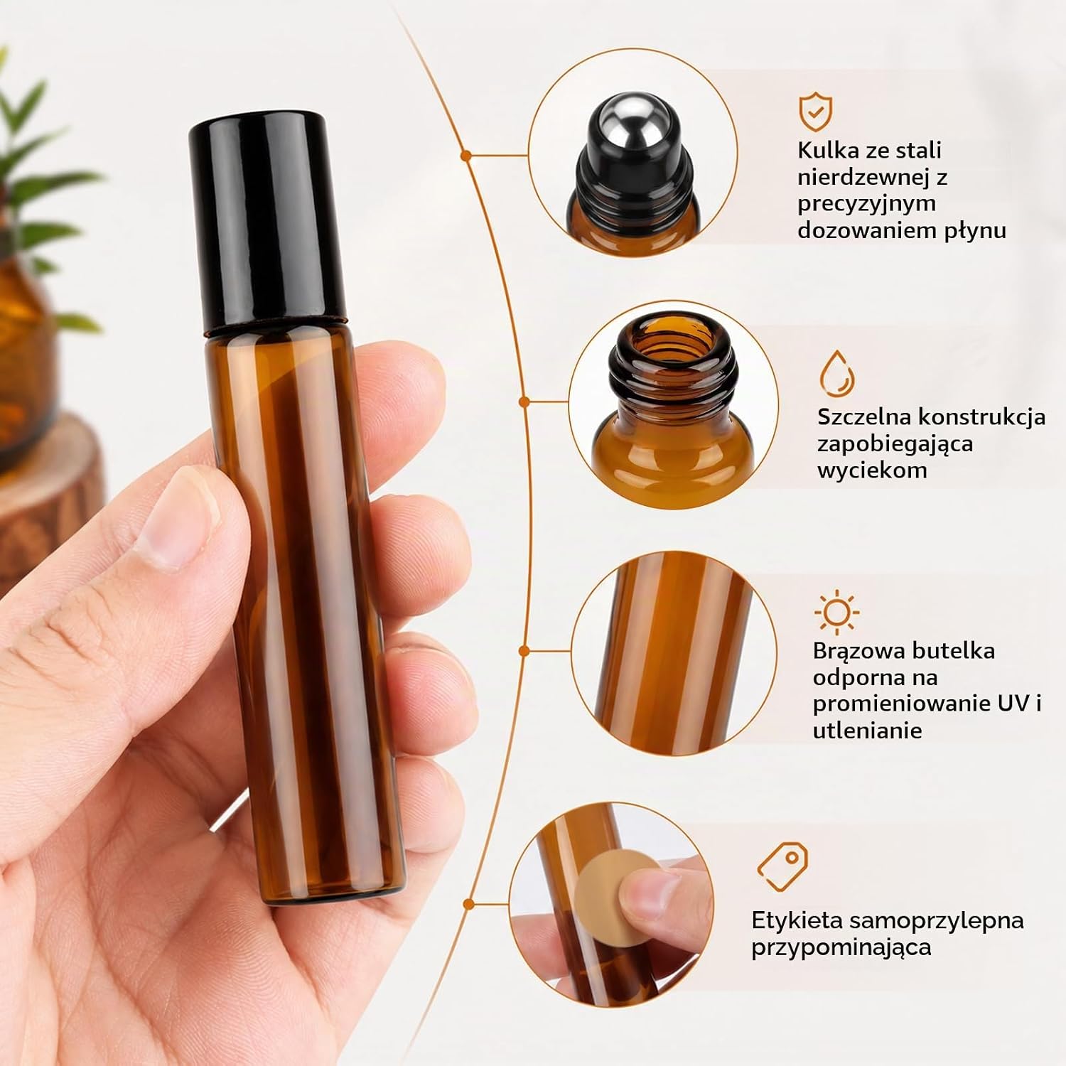Thumbnail 2 de lulir 011569 – brązowe szklane butelki roll-on 10 ml, zestaw 16 sztuk