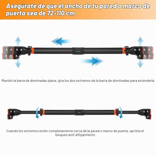 Detalle de Barra de Dominadas sin Tornillos AETKFO: ajuste 72–110 cm para Gimnasio en casa
