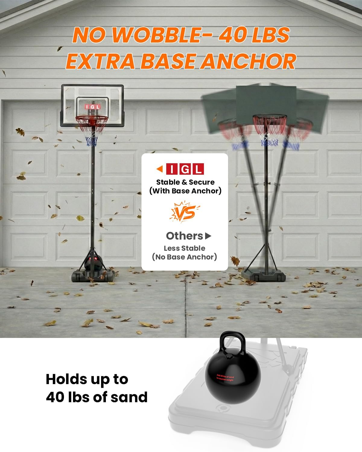 Detalle 2 de IGL Kids Basketball Hoop Outdoor: Adjustable 4–8.5 ft, 33" Backboard, Portable with Wheels