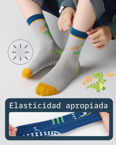 Detalle de Kyopp: 5 pares de calcetines antideslizantes para niños y niñas (6-8 años) con motivos de animales