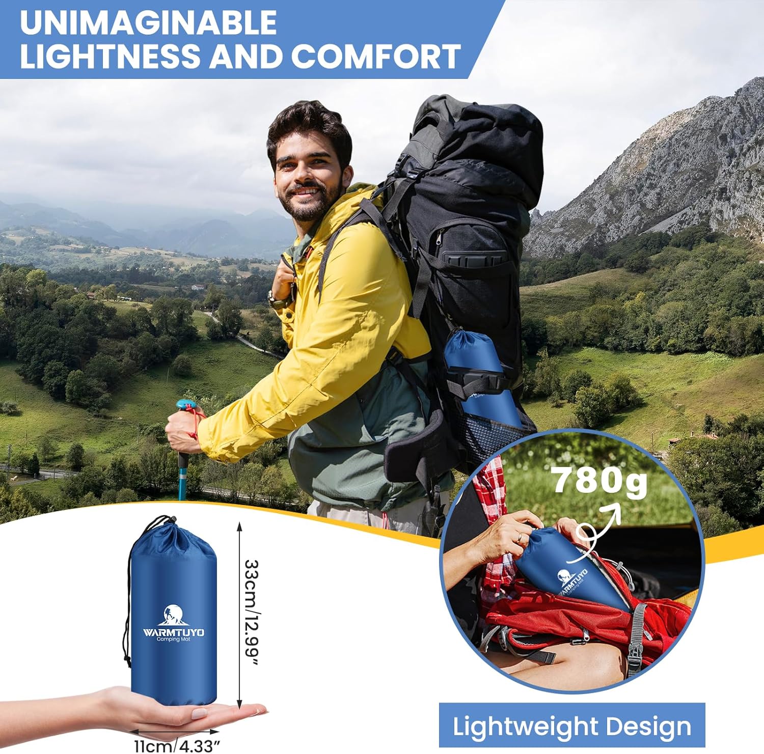 Thumbnail 1 de WARMTUYO Isomatte Camping – Ultraleicht, aufblasbare Schlafmatte mit Fußpumpe, Kopfkissen und faltbarem Design