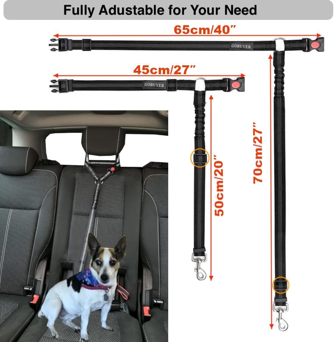 Detalle 2 de GoBuyer Dog Car Headrest Seat Belt 2 Pack – Adjustable Pet Travel Harnesses for Safe Car Journeys