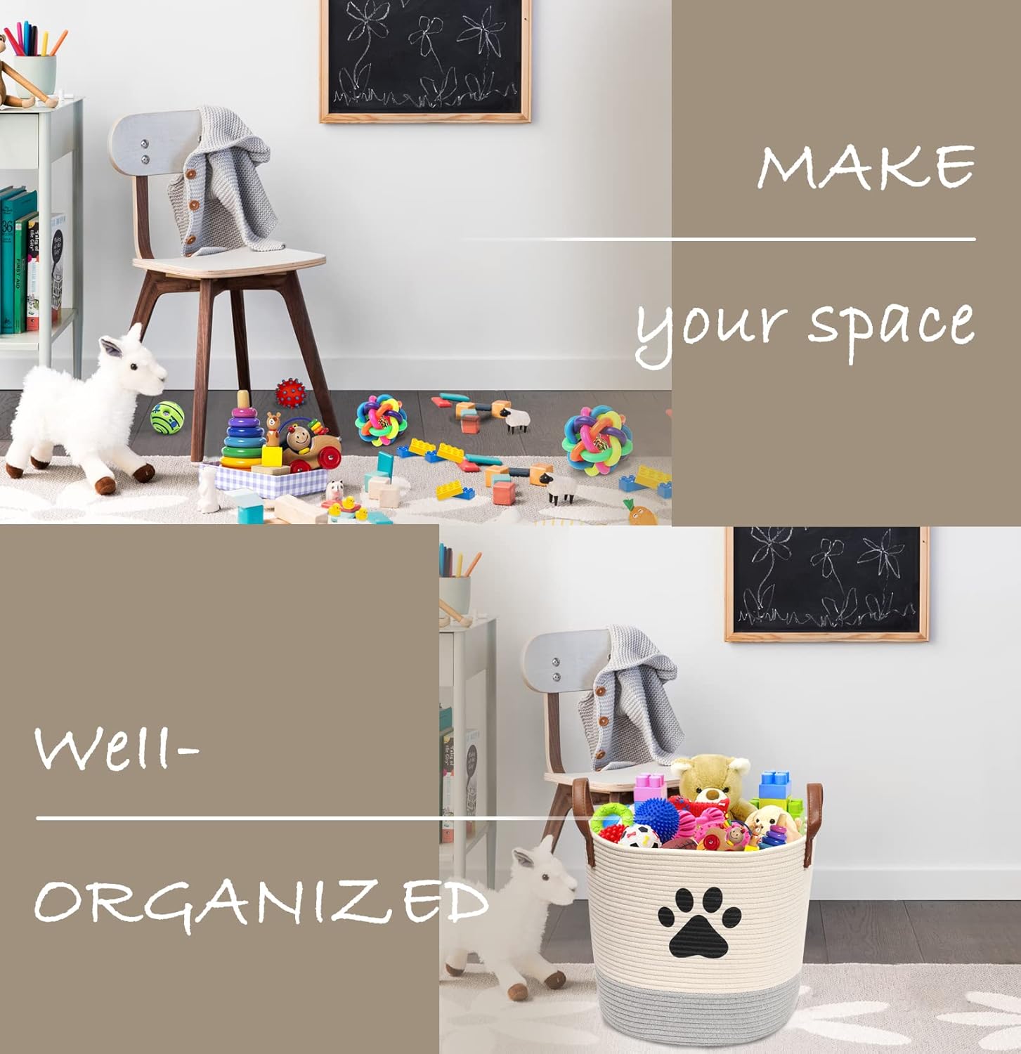 Thumbnail 5 de Cotton Rope Dog Toy Basket (Puppy Bin) for Organising Toys, Blankets & Leads – Beige Grey