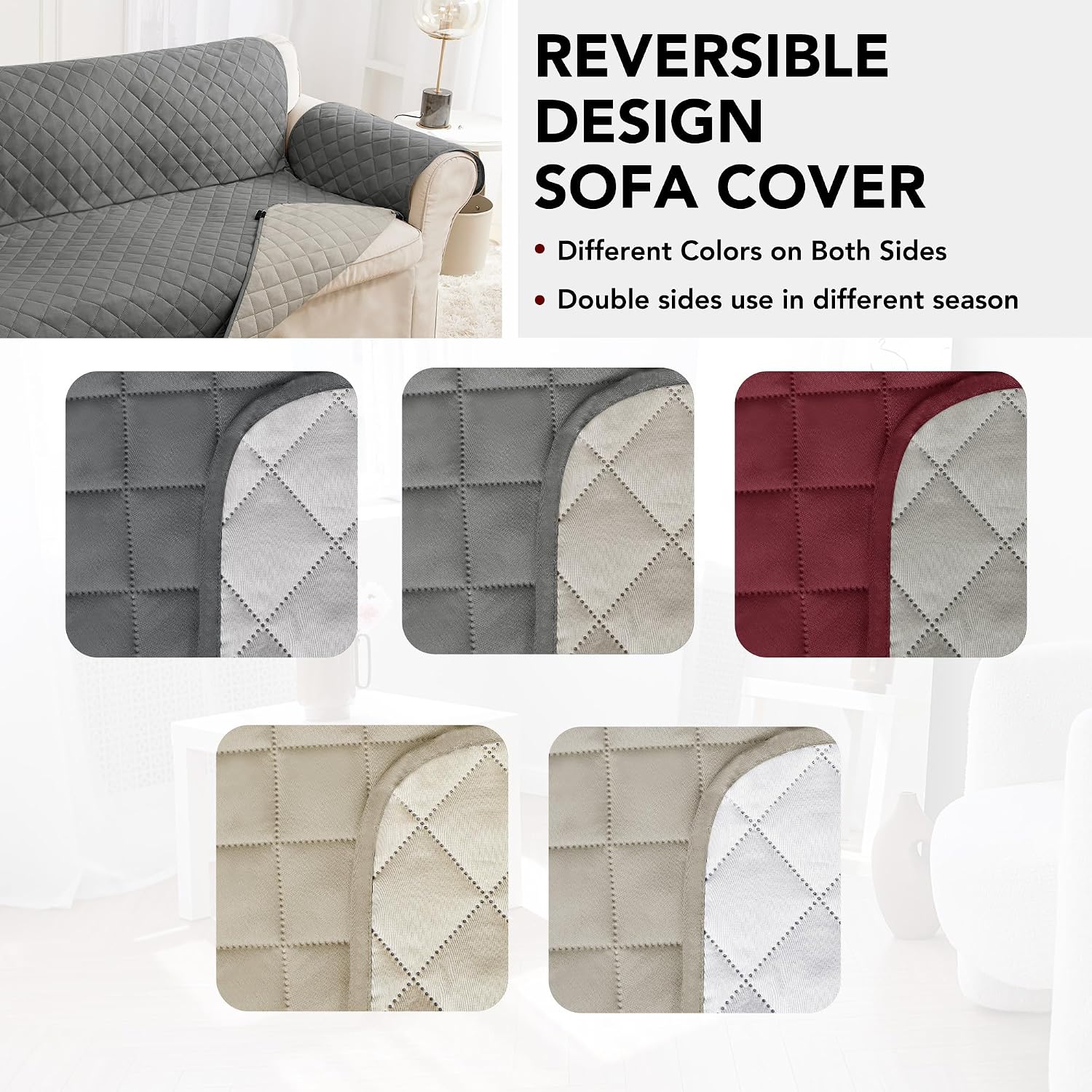 Thumbnail 6 de Deconovo Copridivano 3 Posti con Braccioli Reversibile Antiscivolo – Grigio Chiaro/Taupe