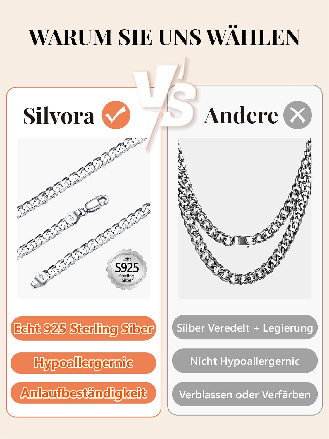 Thumbnail 6 de Silvora S925 Silber Kubanische Kette (Figaro/Panzer) ultradünn, versch. Längen 36–71 cm