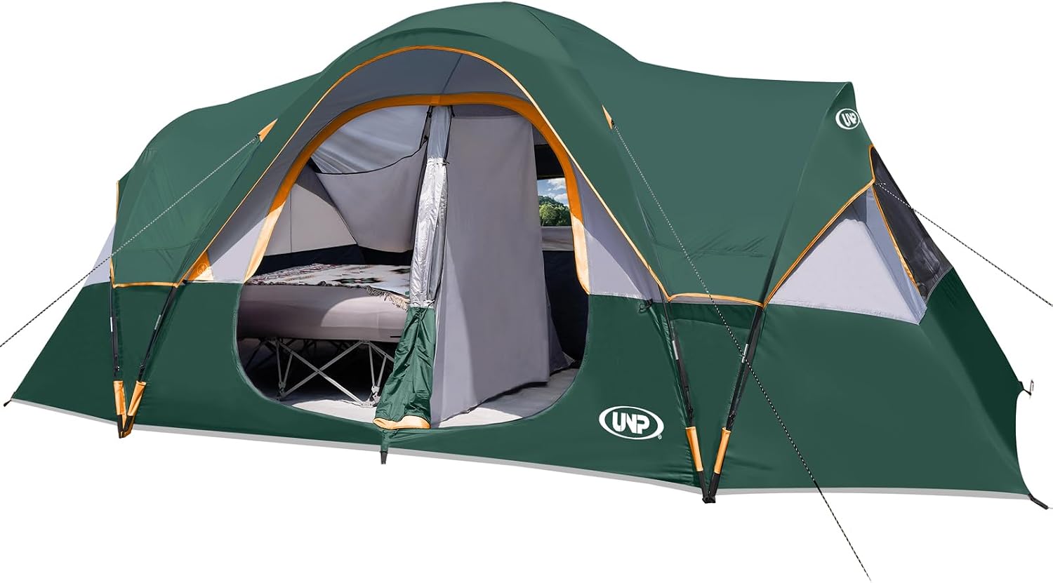 Detalle de UNP Camping Tent 10-Person Family Tent — Easy Up, 2 Rooms, Waterproof 18ft x 9ft x 78in
