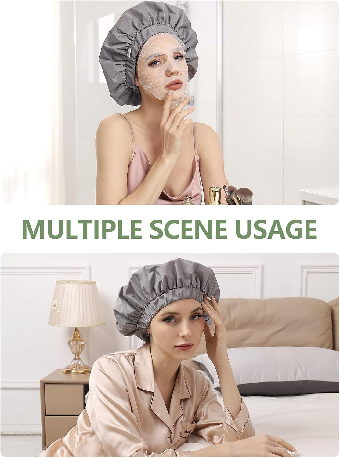 Thumbnail 6 de Years calm YC-JYM Reusable Shower Cap, Grey, Double-Layer Satin Lining