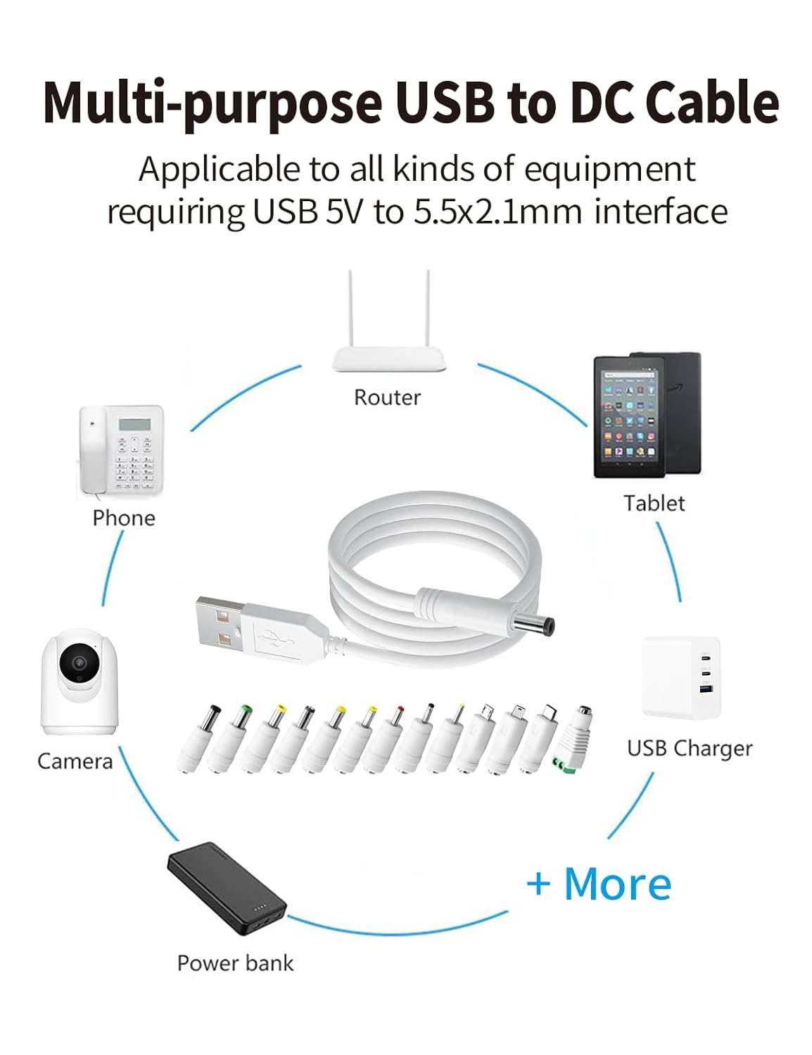 Thumbnail 3 de Universal 5V USB to DC Power Cable with 13 Connectors – 1.5m