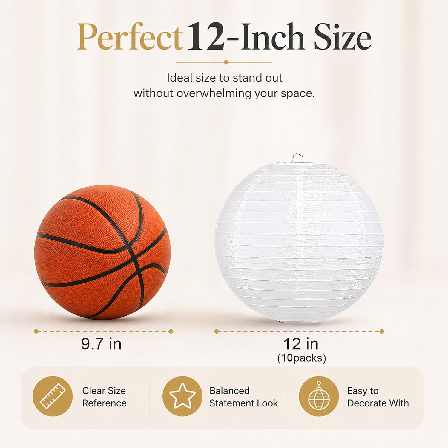 Detalle de LIHAO 10-Pack White Round Paper Lanterns, 20 cm diameter