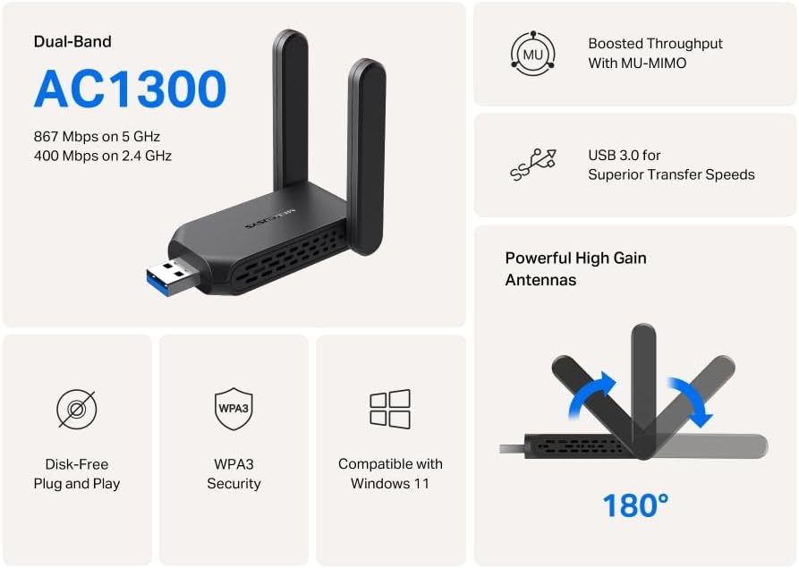 Detalle 2 de MERCUSYS MA32H AC1300 USB Wi‑Fi Dongle