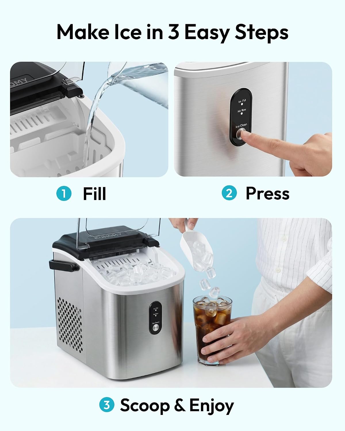 Detalle de EUHOMY Countertop Ice Maker with 1.2L Water Tank