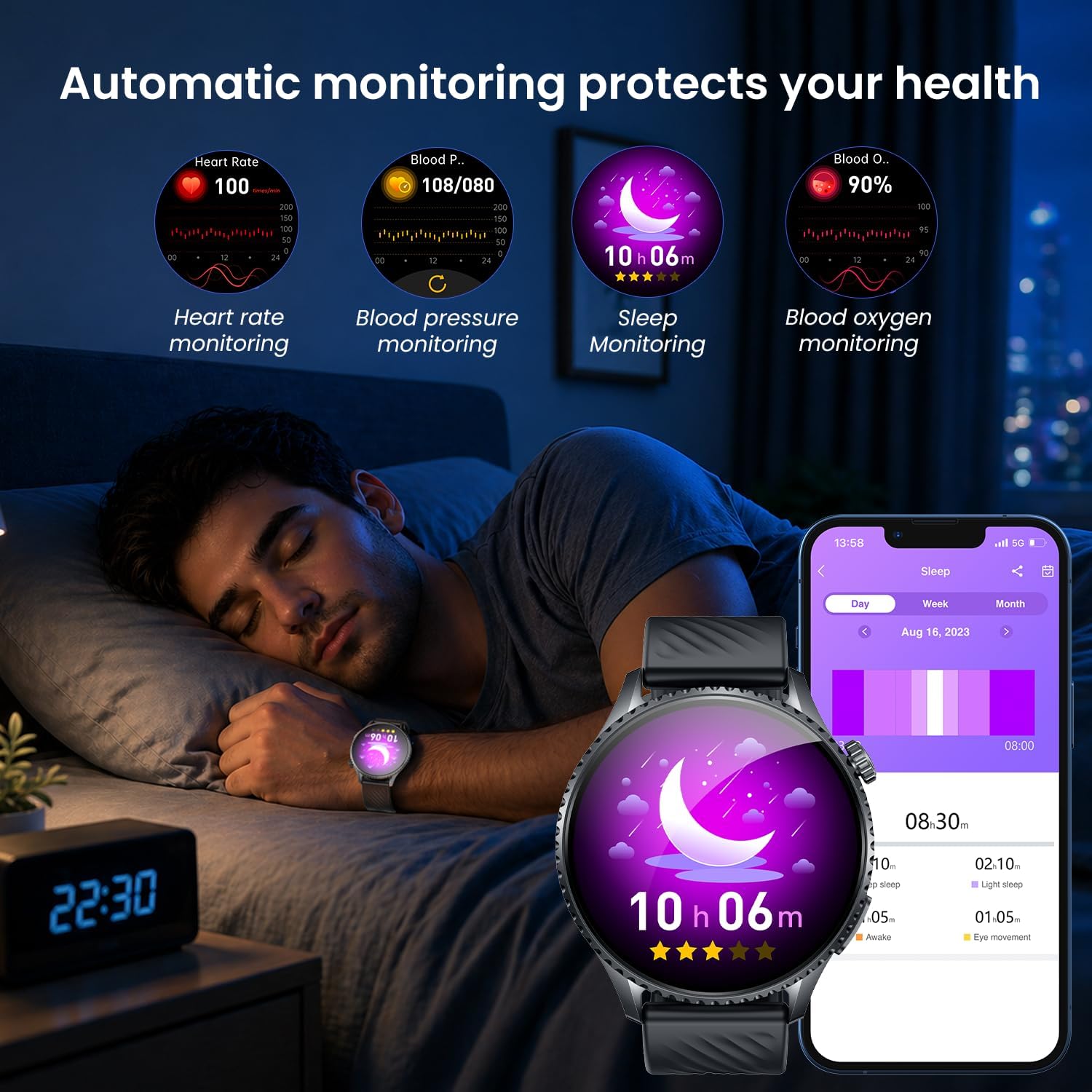 Detalle de Montre Connectée Homme Sport – Écran AMOLED 1,56'' avec ECG, Bluetooth 5.3 et Suivi Santé Pro (HRV, Glycémie estimée, sommeil)