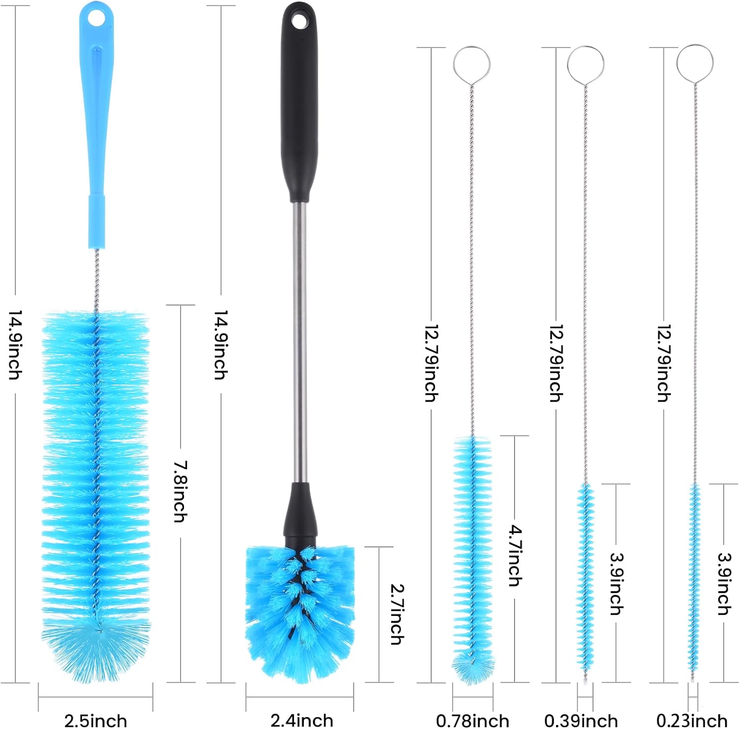 Detalle 2 de PZLife 5-Piece Bottle Brush Set, Blue, with 15-Inch Stainless Steel Brush