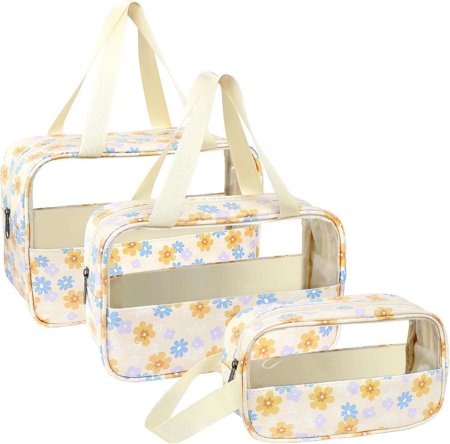 Detalle de Mikytoper Clear Toiletry Bag set (3 pcs) – Waterproof PVC wash bags with handle, 2024 Yellow