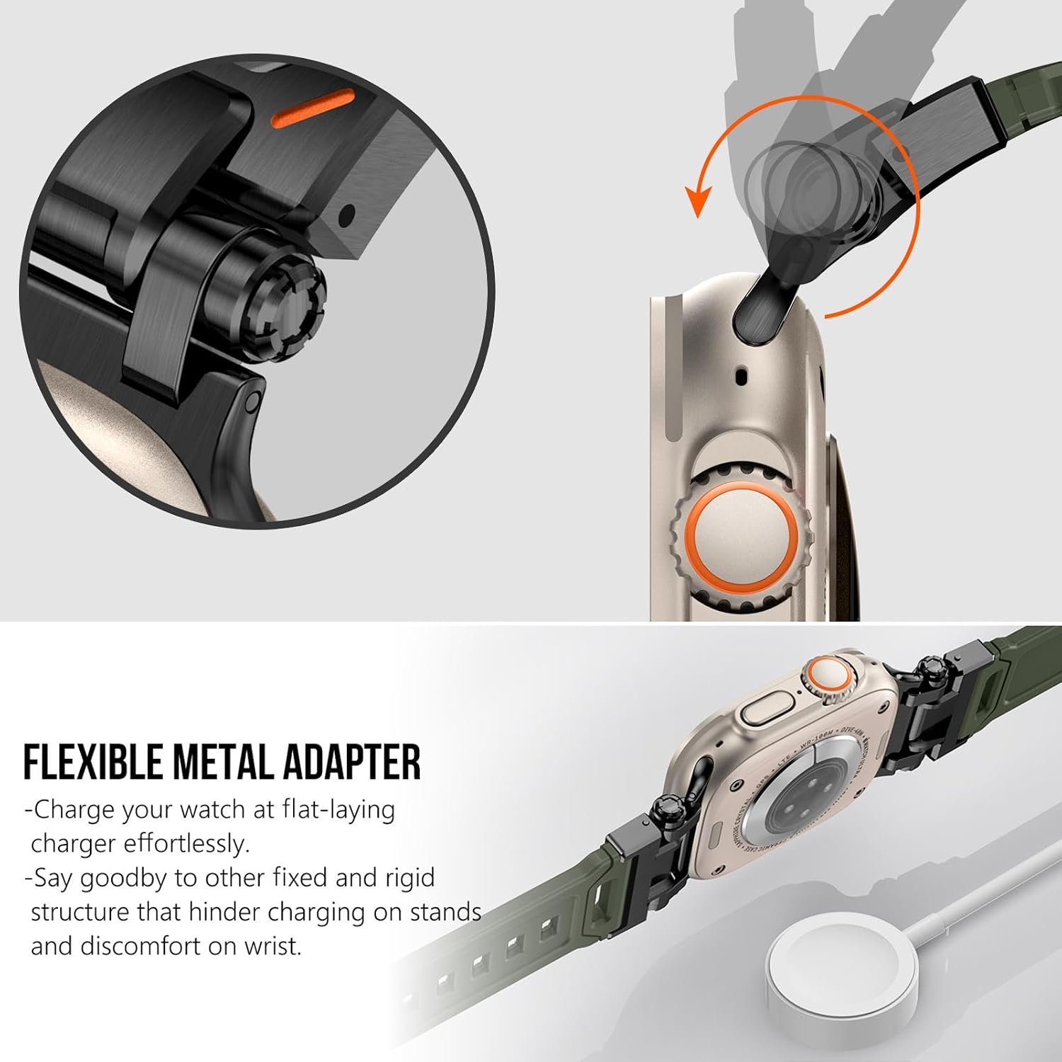 Detalle de Fullife liquid silicone sports strap with stainless steel connector (green/black) for Apple Watch 42–49mm