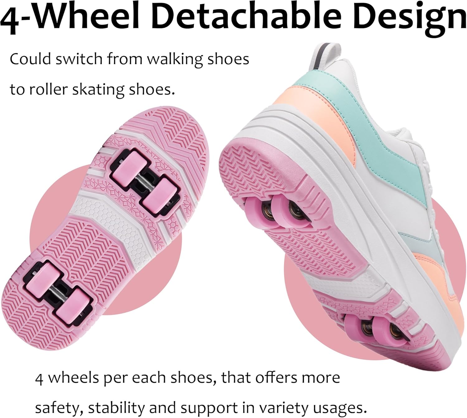 Detalle de ANEFUN Rollschuhe Schuhe für Kinder – 2- oder 4-Rad, abnehmbar, flexibel nutzbar