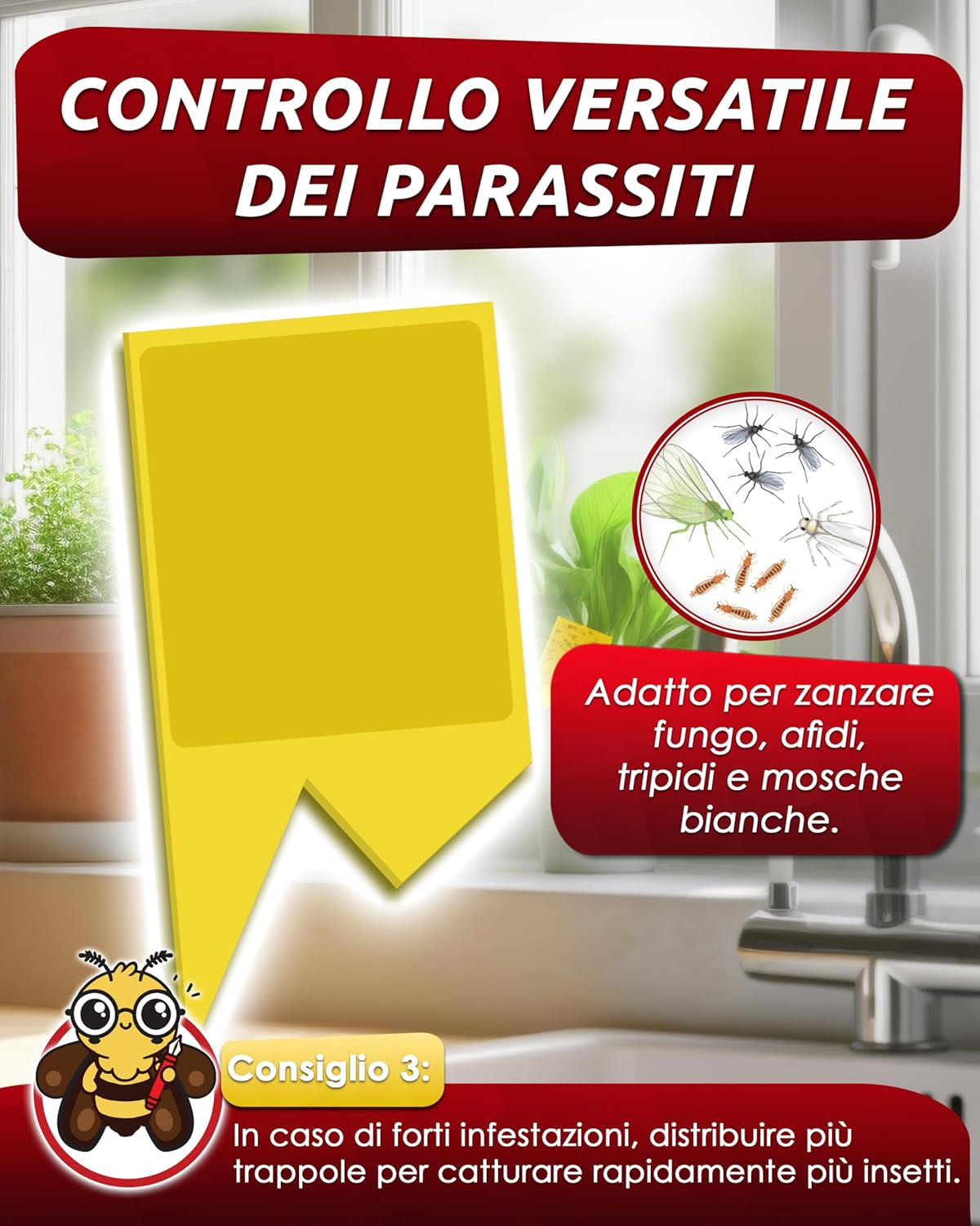 Detalle de PIC Trappola Moscerini (60x) – Carta gialla adesiva doppia per moscerini e sciaraidi, fino a 6 mesi