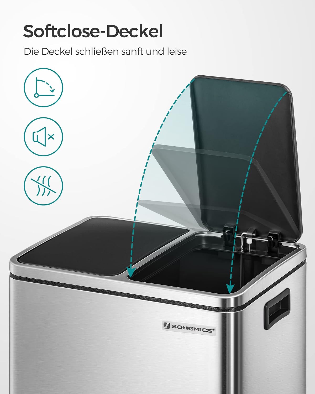 Thumbnail 5 de SONGMICS Küchen-Mülleimer LTB30H, 2×15 Liter Mülltrennsystem mit Softclose-Deckeln