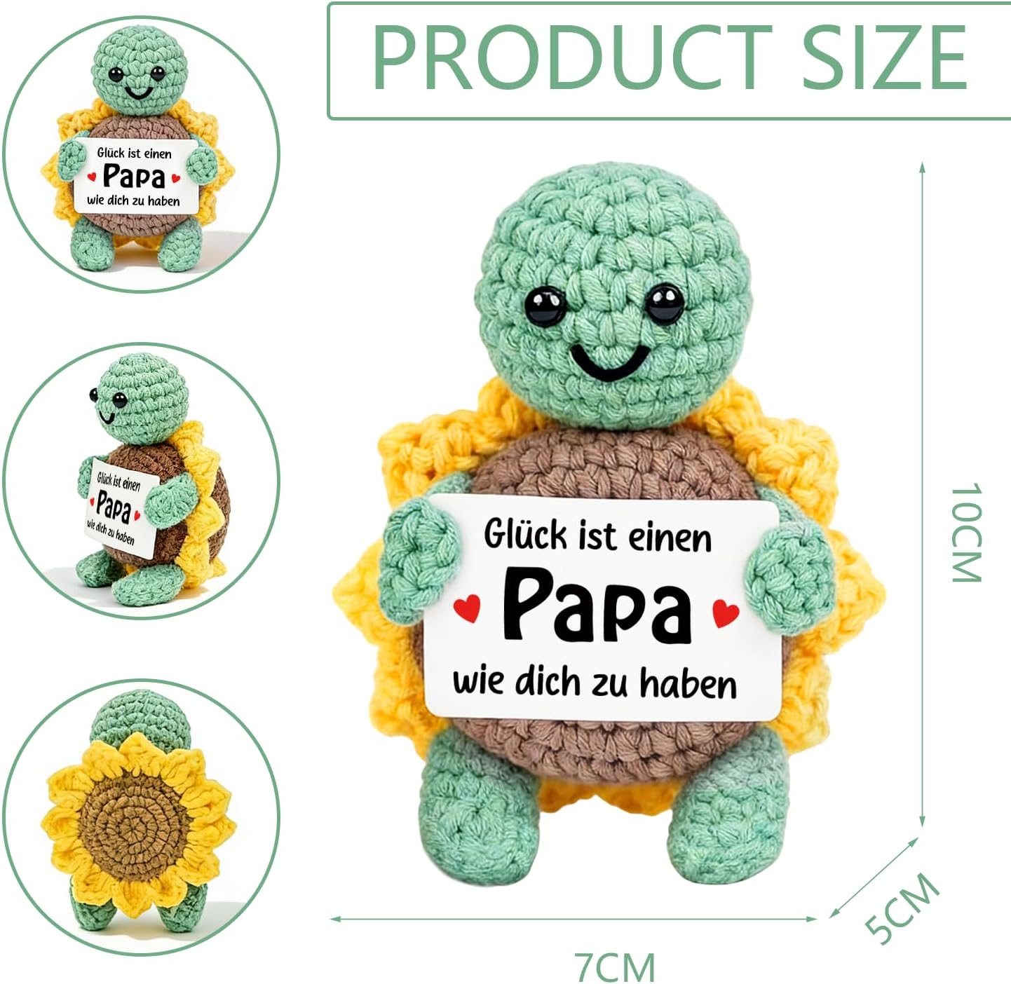 Detalle 2 de HUKUMA Positive Schildkröte – handgefertigte Sonnenblumenschildkröte als Geschenk für Papa