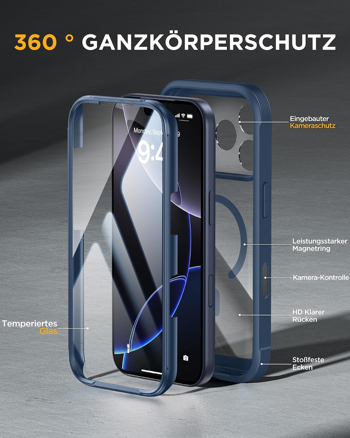 Detalle de Miracase Hülle für iPhone 17 Pro Max (6,9") mit MagSafe, 360° Stoßschutz – blau