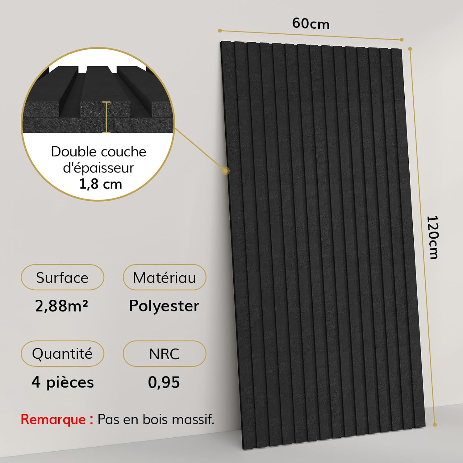 Thumbnail 1 de TONOR 24014 akoestische wandpanelen, 4 stuks, dubbellaags polyester, zwart