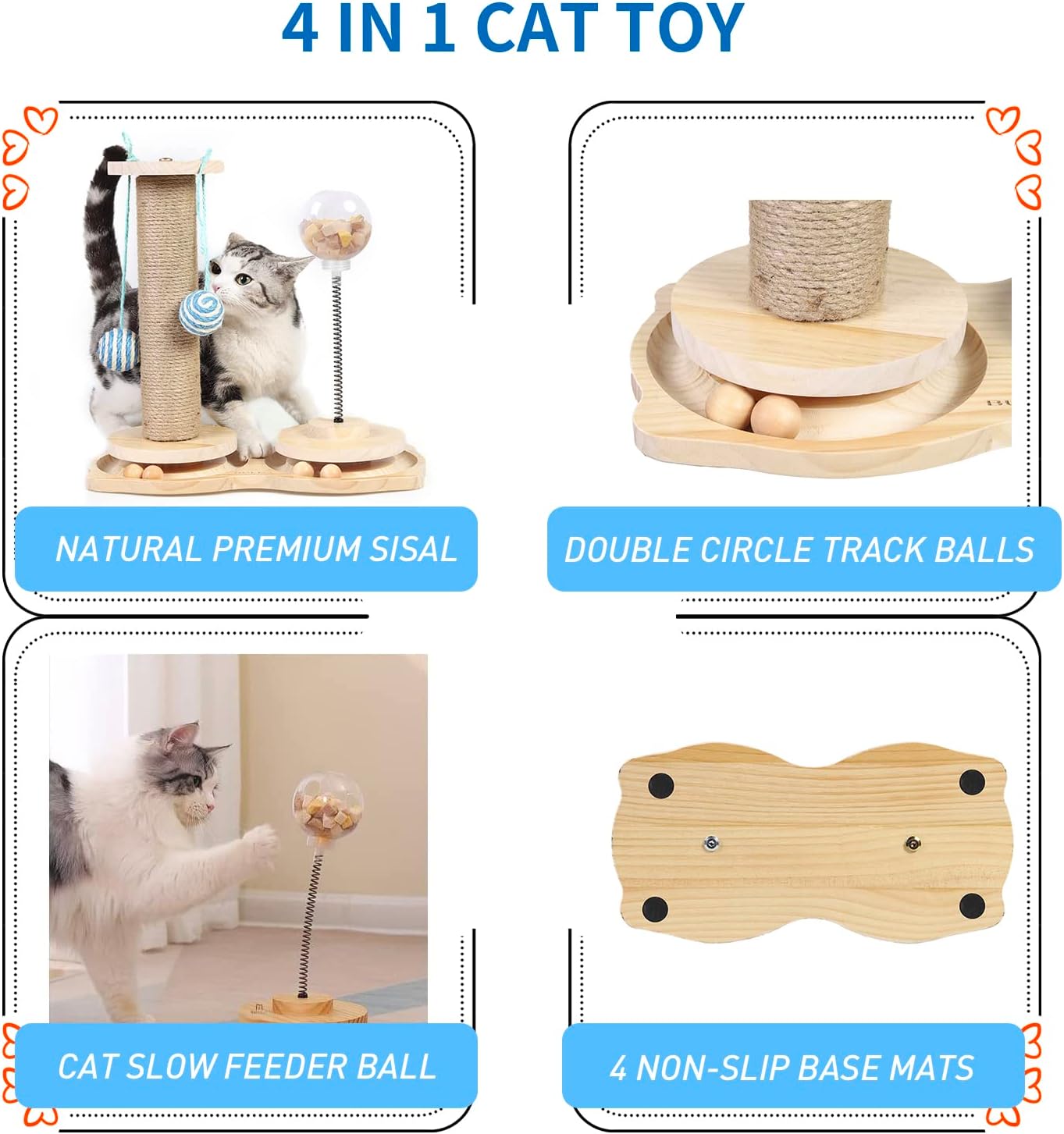Detalle de Marchul 4 in1 Interactive Cat Toy: Natural Sisal Scratcher, Feeder & Roller Track Ball