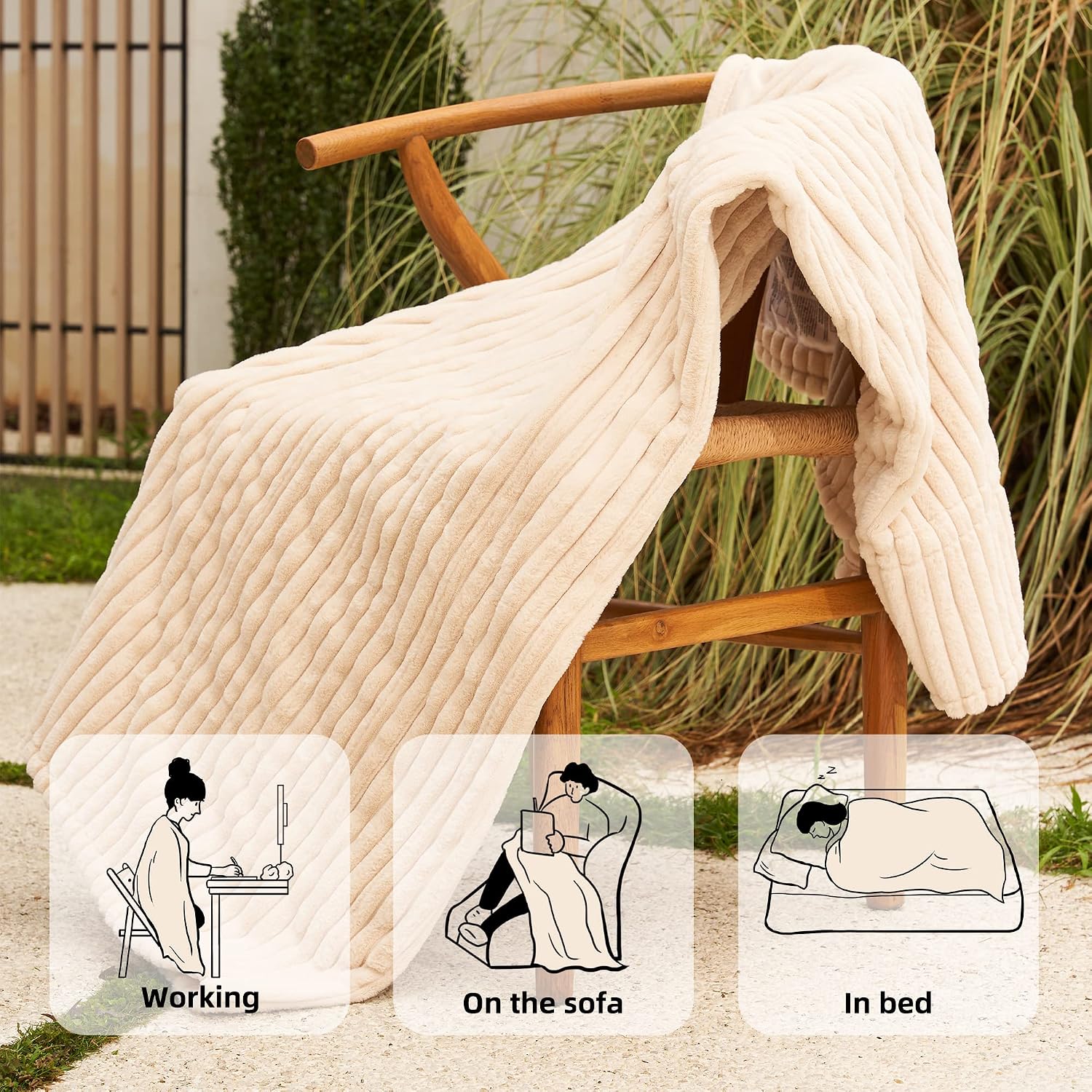 Detalle de GOTCOZY Heated Throw Blanket, 50" x 60", Ribbed Faux Fur, Adjustable Heat