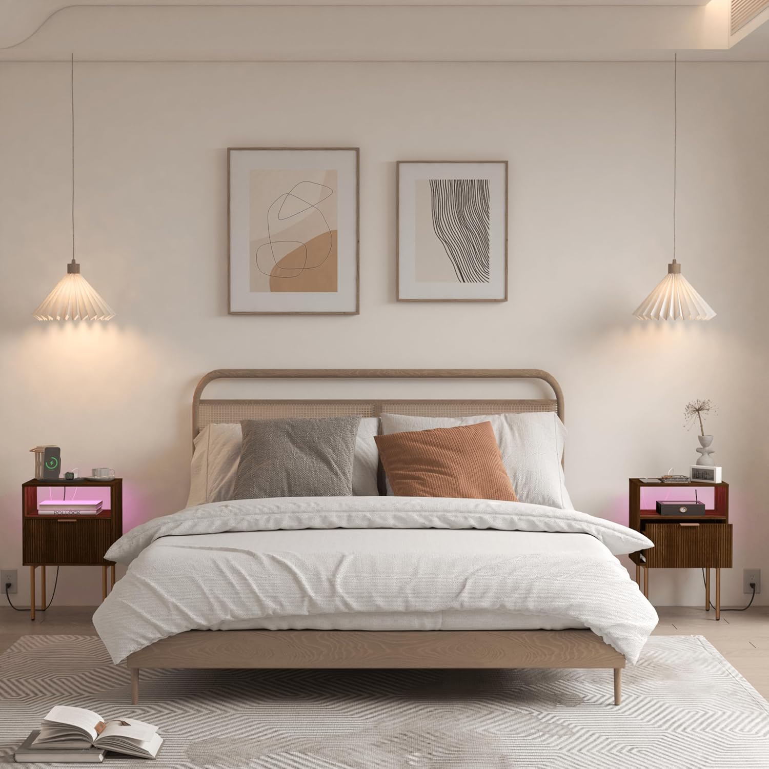 Detalle de JOONEE Nightstand with Outlet and LED Light