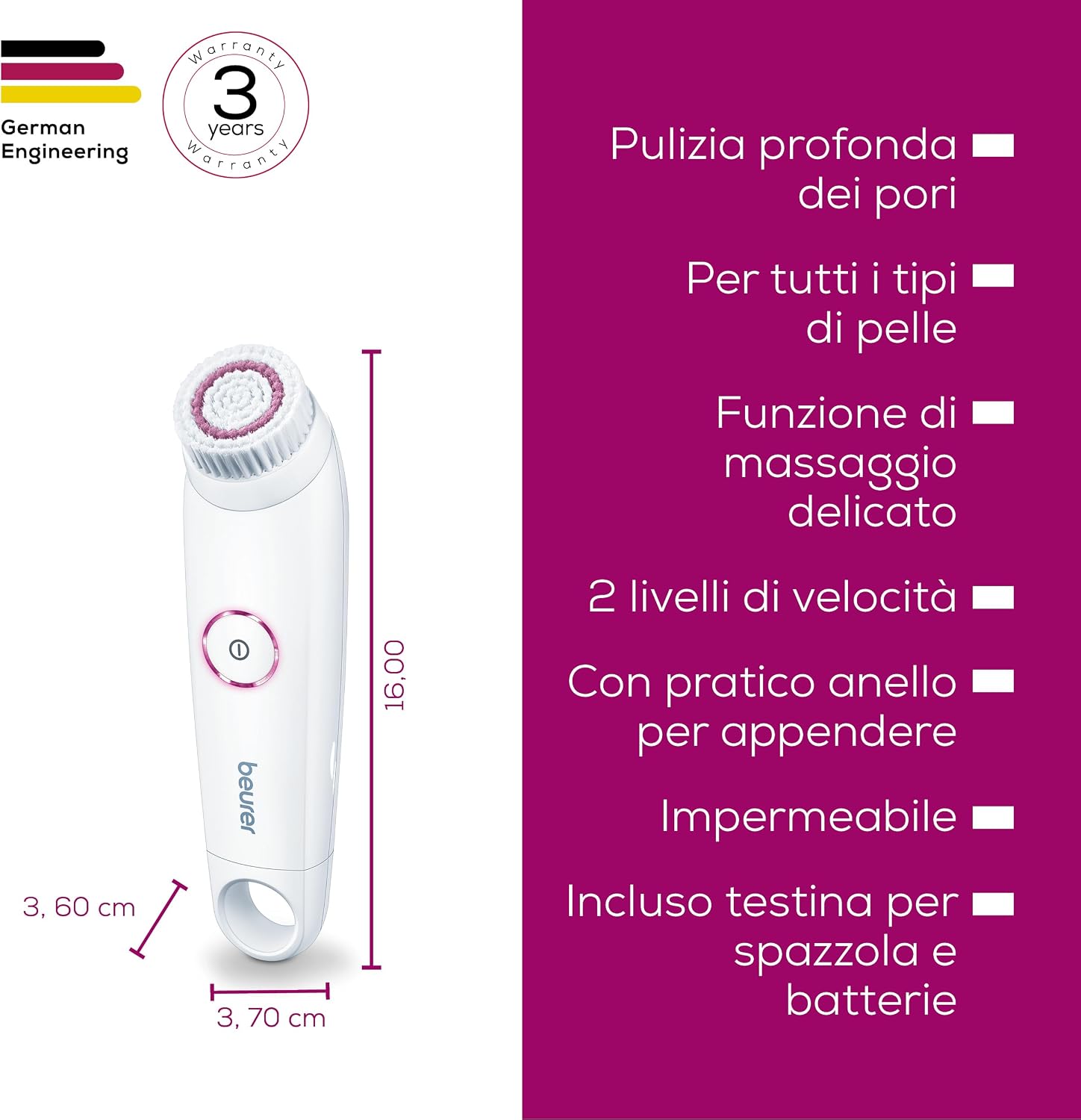 Thumbnail 5 de Beurer FC 45 - Spazzola per la pulizia del viso rotante, impermeabile