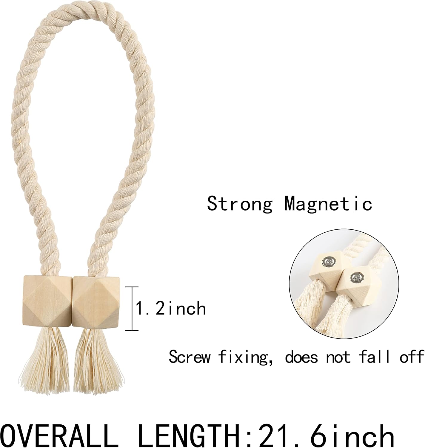 Detalle 1 de OCIOLI CT-3 magnetische gordijnbinders, handgeweven katoen, beige, set van 2