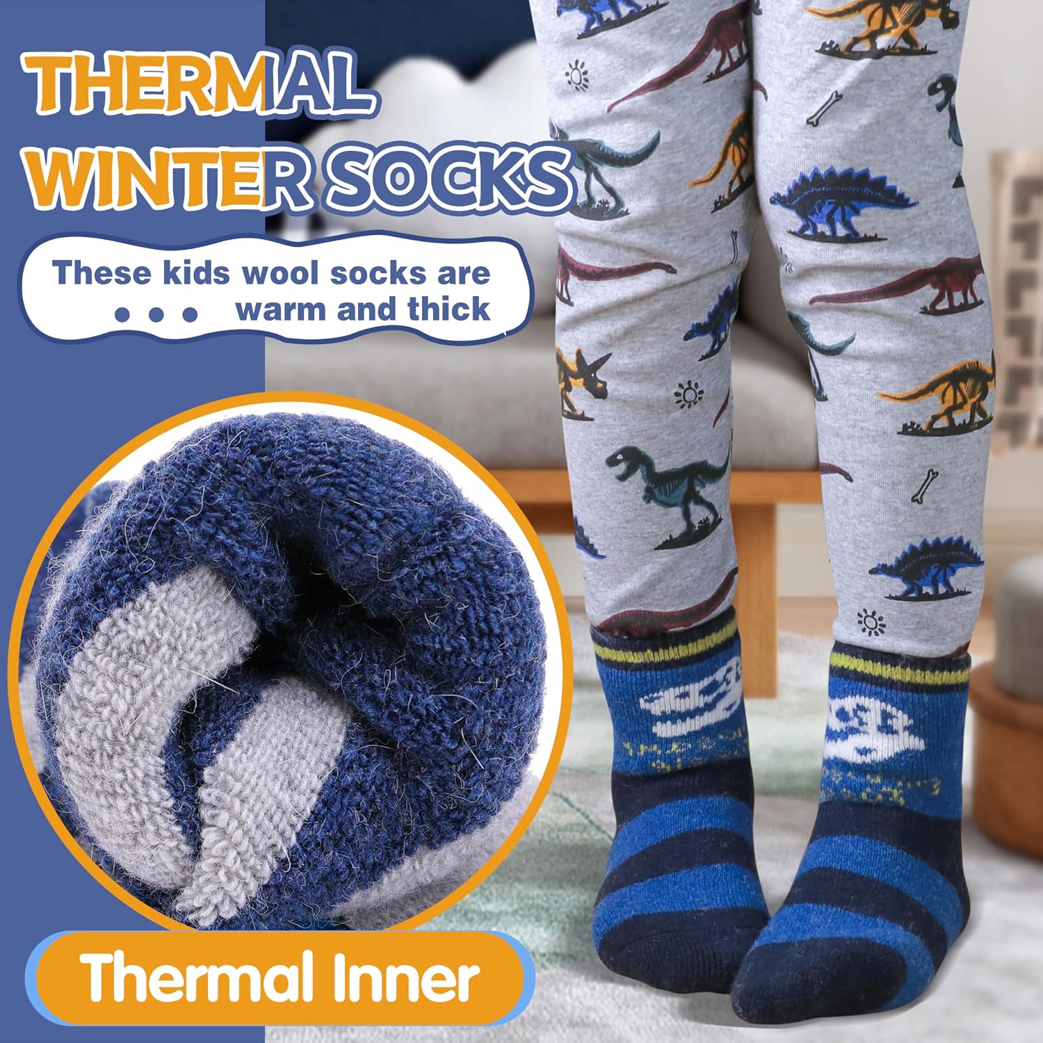 Detalle 2 de ANTSANG Kids Merino Wool Hiking Socks, 6-Pair Crew Boot Socks with Full Cushioning