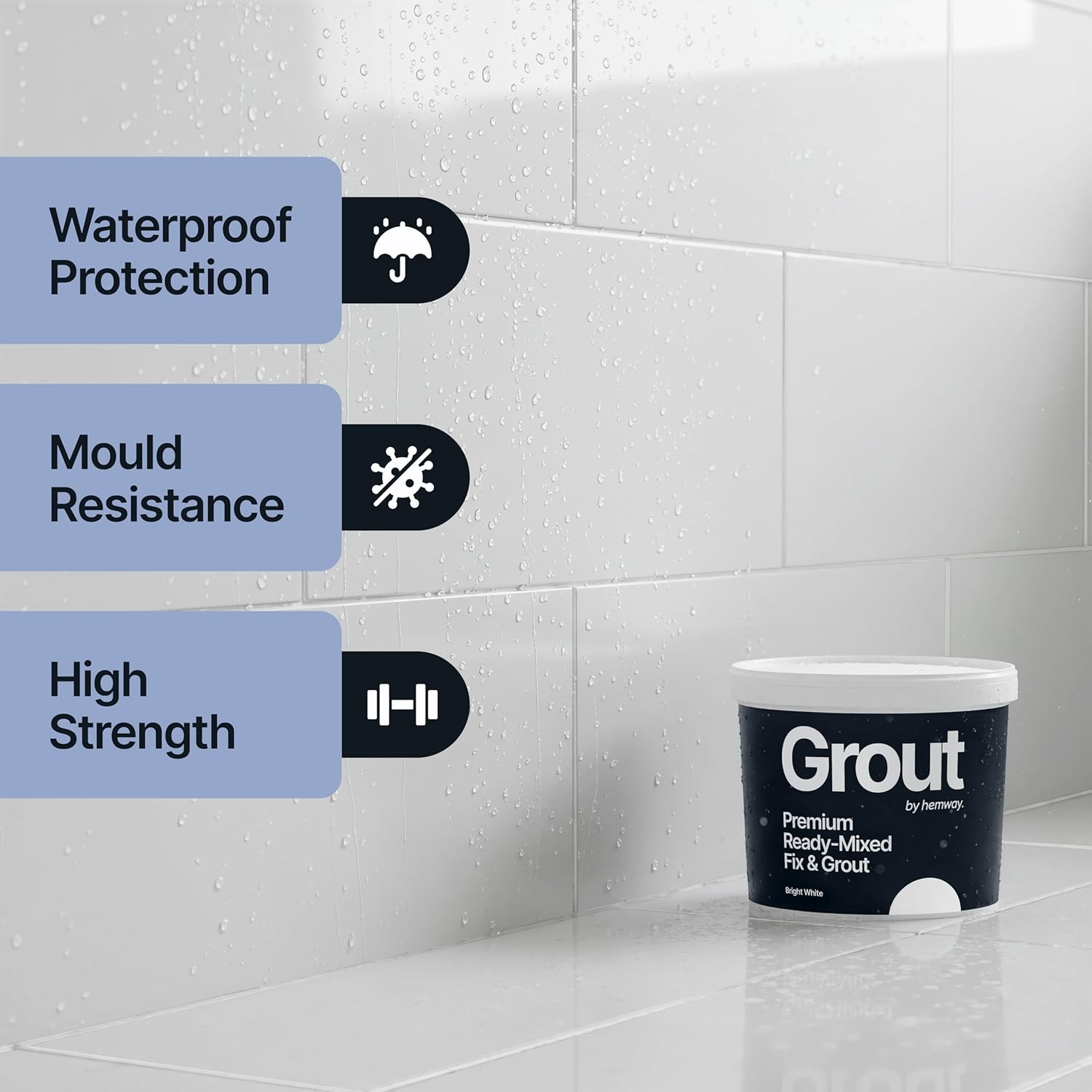 Detalle de Bright White Ready Mixed Grout & Fix (Wall & Tile Adhesive) 4.5kg / 2.5L – water-resistant, anti-mould ready mix
