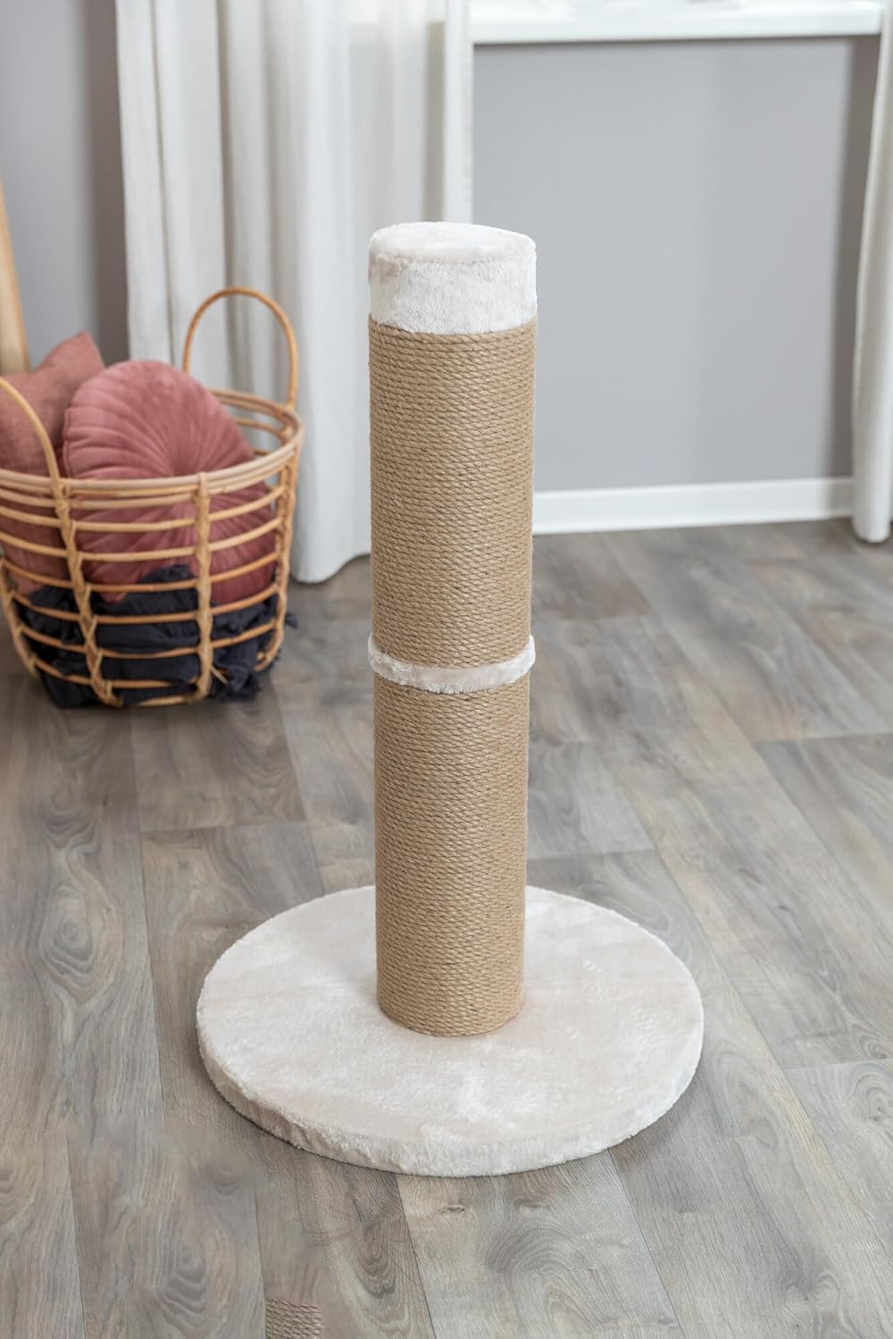Detalle de TRIXIE Rue Griffoir XXL en sisal pour chats de grande taille avec base peluche beige – 80 cm