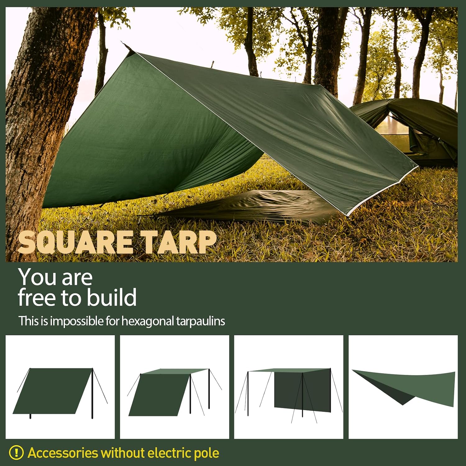 Detalle de VOSOIR Tarp 3x4M – wasserdicht, ultraleicht und vielseitig für Camping, Hängematte und Outdoor-Aktivitäten