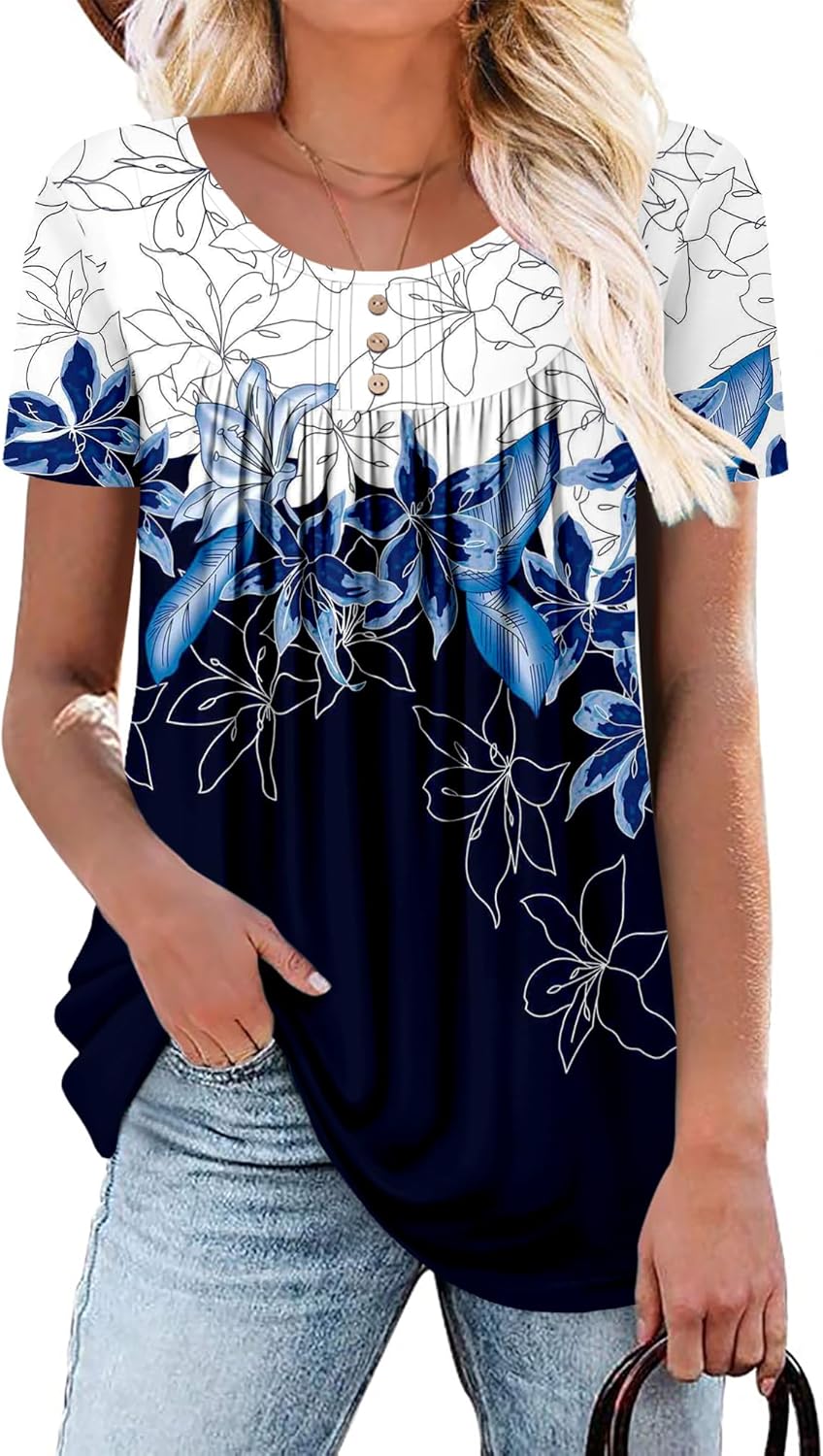 Thumbnail 5 de CHICZONE Women's Round Neck Button-Up Pleated Tunic Blouse