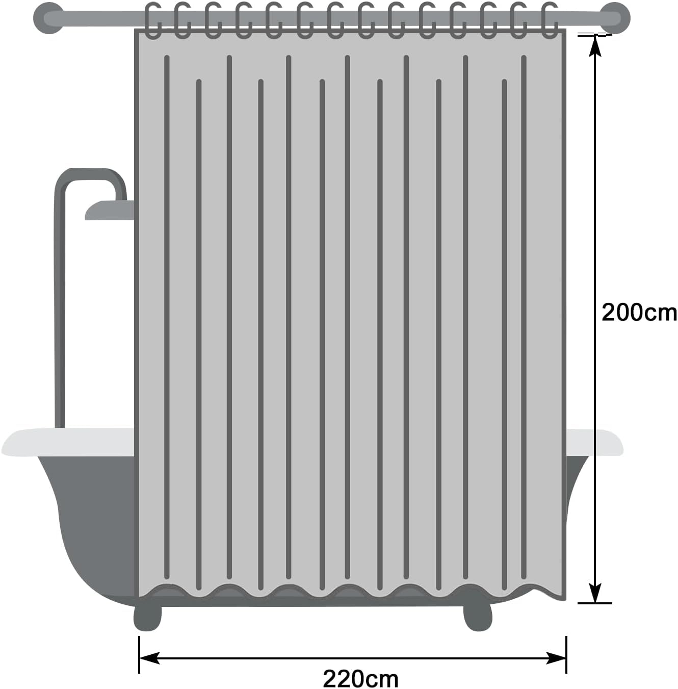 Thumbnail 6 de EurCross Grand rideau de douche extra large 220 x 200 cm – Blanc