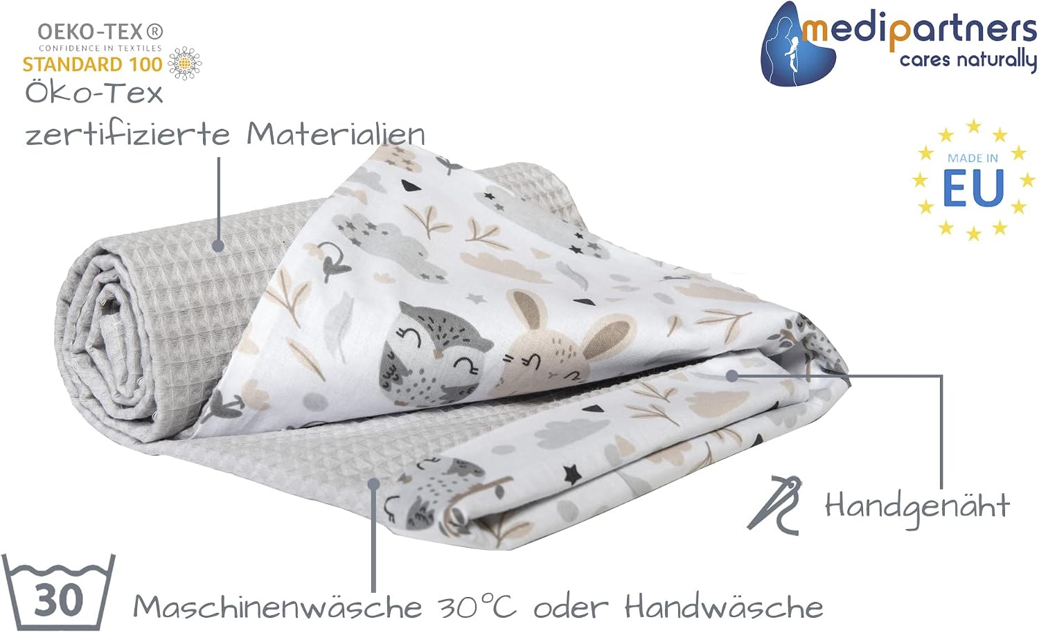 Thumbnail 1 de Medi Partners Babydecke (75x100 cm) aus 100% Baumwolle – doppelseitige Kuscheldecke für Neugeborene, Kinderwagen & Kinderbett